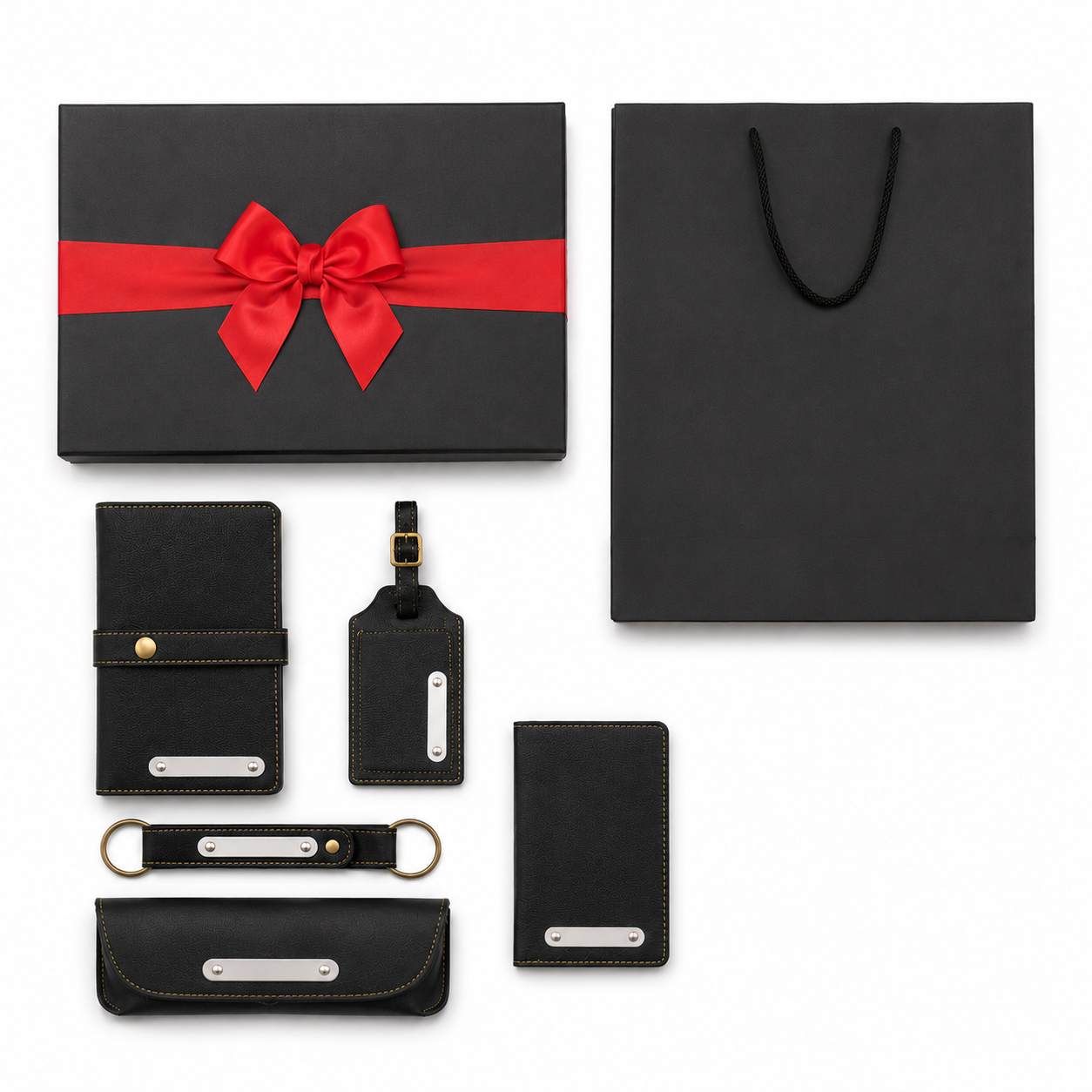 TRAVEL COMBO 01 - 4 IN (BLACK) LUGGAGE TAG/ SUNGLASSES COVER / PASSPORT HOLDERR/ KEYCHAIN image 2