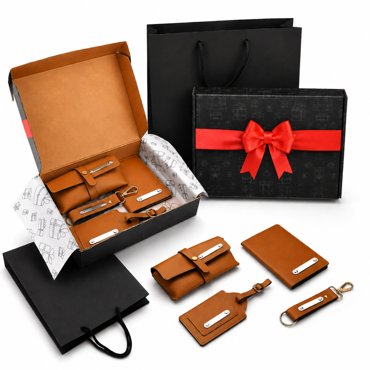 MENS COMBO 01 - 5 IN 1( BLACK ) MENS WALLET / CARDHOLDER/ SUNGLASS COVER/ KEYCHAIN / METAL PEN WITH STYLUS