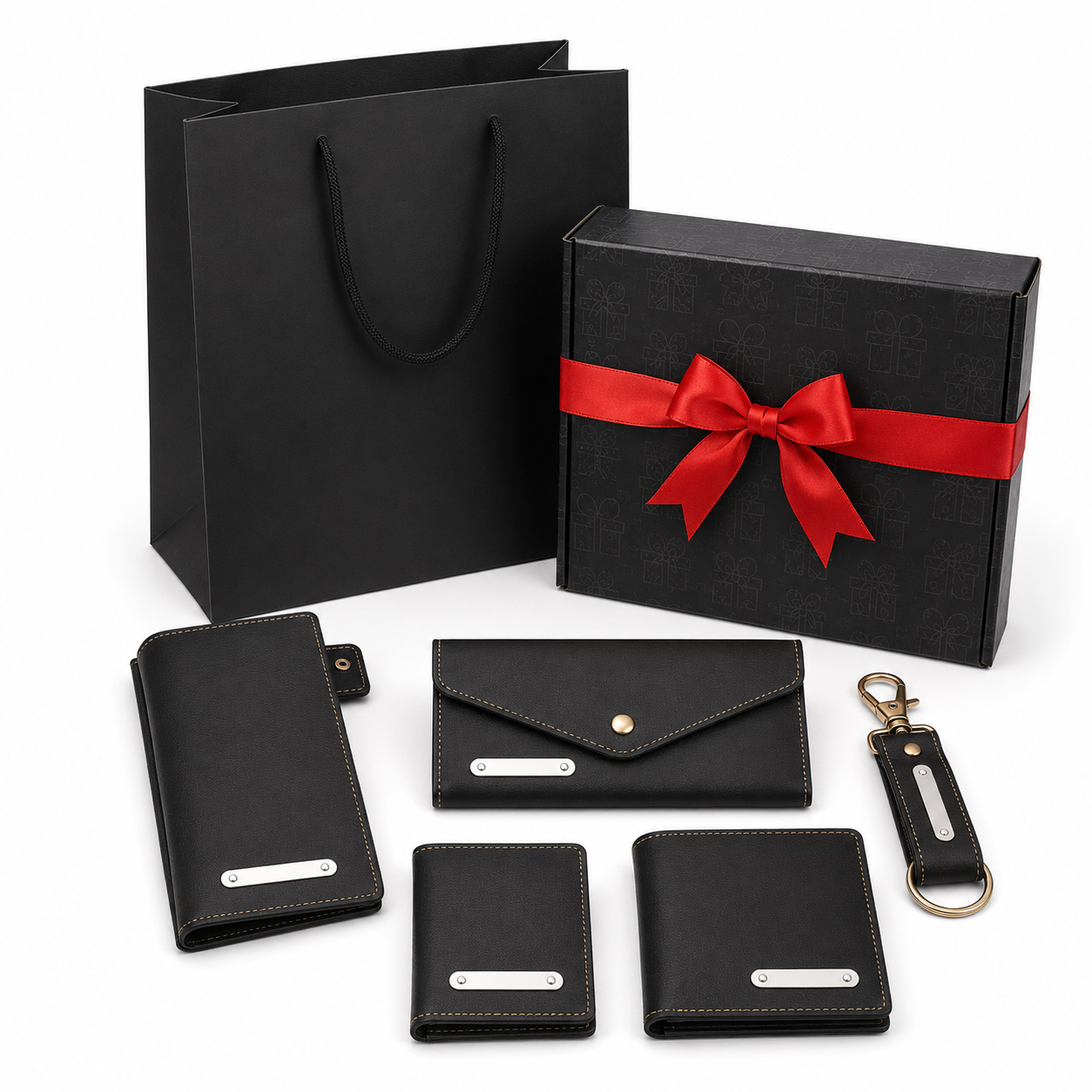LIFESTYLE COMBO 01 -5 IN 1 ( BLACK ) MENS WALLET/ LADIES WALLET / CHEQUE  BOOK HOLDER / CARDHOLDER / KEYCHAIN