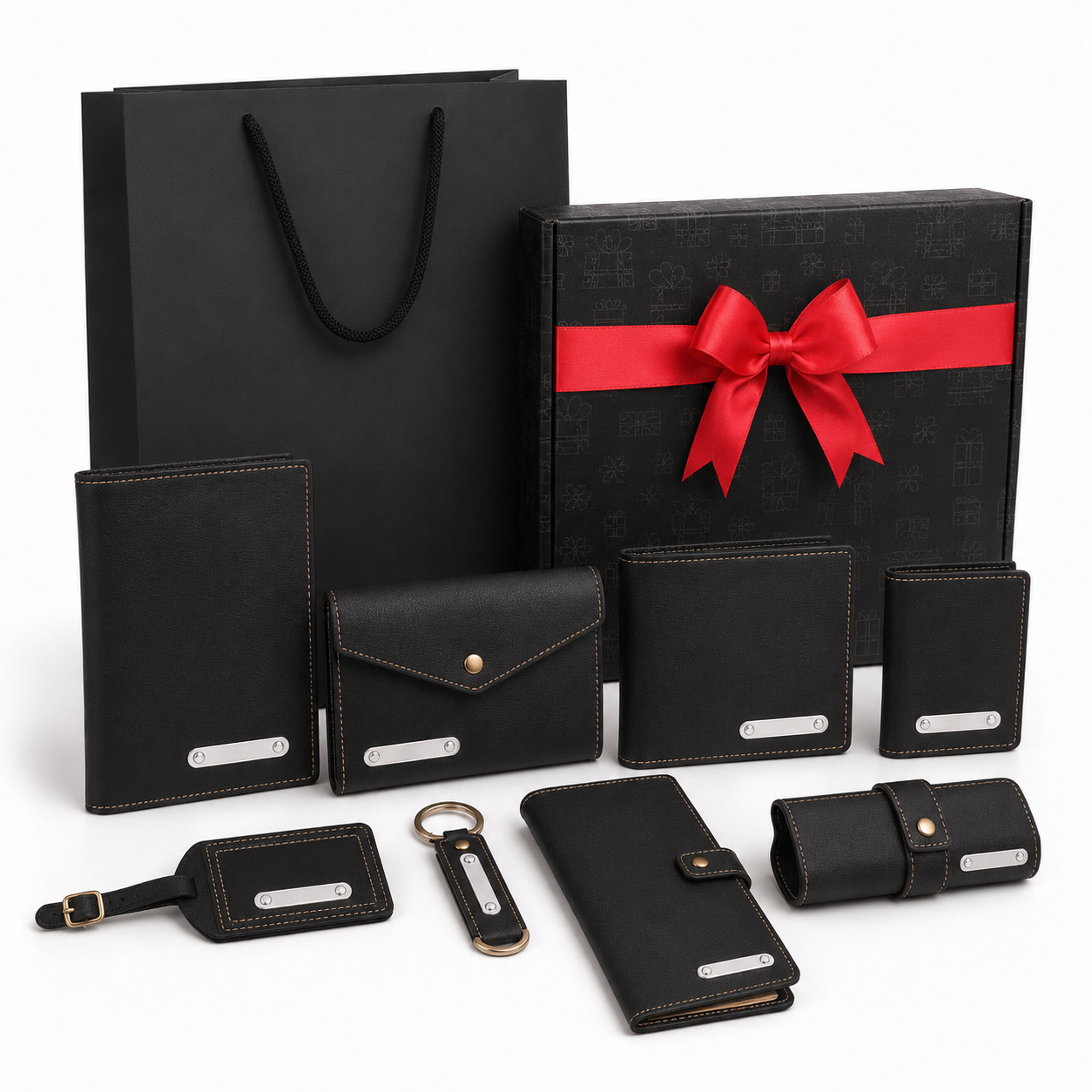 LIFESTYLE COMBO 03 - 8 IN 1 ( BLACK ) LUGGAGE TAG / KEYCHAIN / MENS WALLET / SUNGLASS COVER / CHEQUEBOOK HOLDER / LADIES WALLET / PASSPORT HOLDER / CARDHOLDER