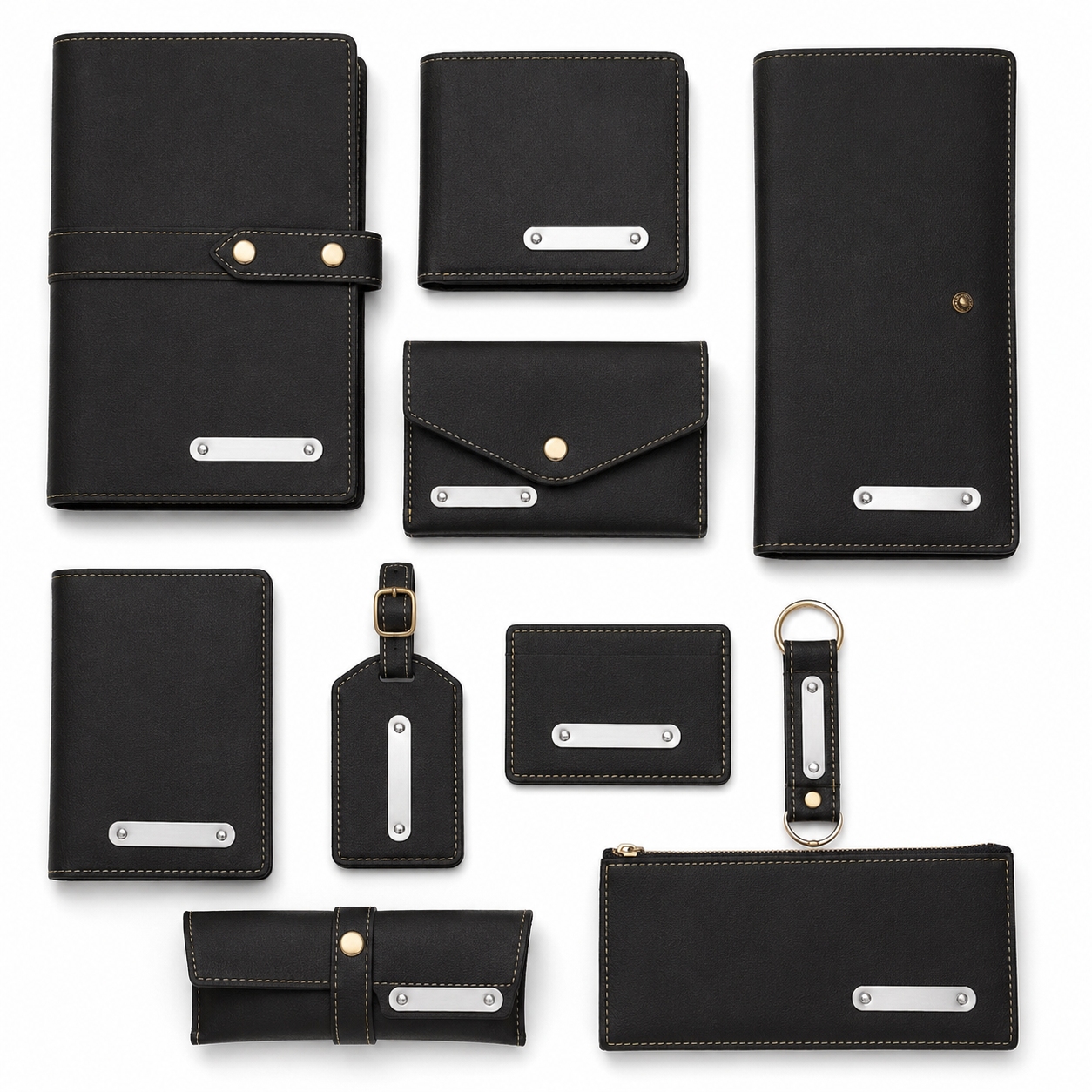LIFESTYYLE COMBO 05 - 10 IN 1 ( BLACK ) LUGGAGE TAG / KEYCHAIN / MENS WALLET / SUNGLASS COVER / CHEQUEBOOK HOLDER / LADIES WALLET / PASSPORT HOLDER / CARDHOLDER / A5 NOTBOOK / STATIOMERY POUCH  image 2