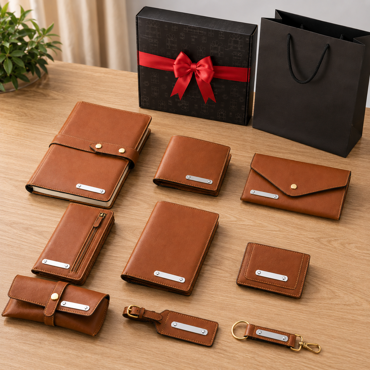 LIFESTYYLE COMBO 05 - 10 IN 1 ( BROWN ) LUGGAGE TAG / KEYCHAIN / MENS WALLET / SUNGLASS COVER / CHEQUEBOOK HOLDER / LADIES WALLET / PASSPORT HOLDER / CARDHOLDER / A5 NOTBOOK / STATIOMERY POUCH  image 2