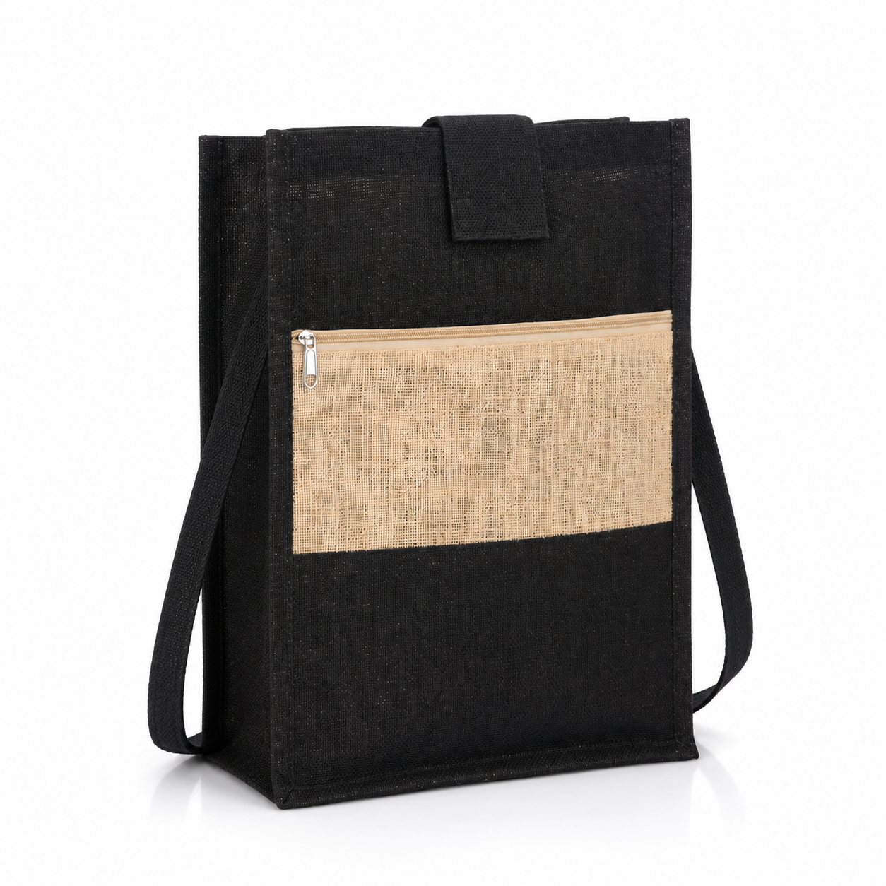 LONG HANDLE FOR EASY SHOULDER CARY / FRONT POKET FOR QUICK ACCESS / SPACIOUS , STURDY & ECO-FFRIENDLY / IDEAL FOR DAILY USE , SHOPPING , OR GIFTING BLACK image 2