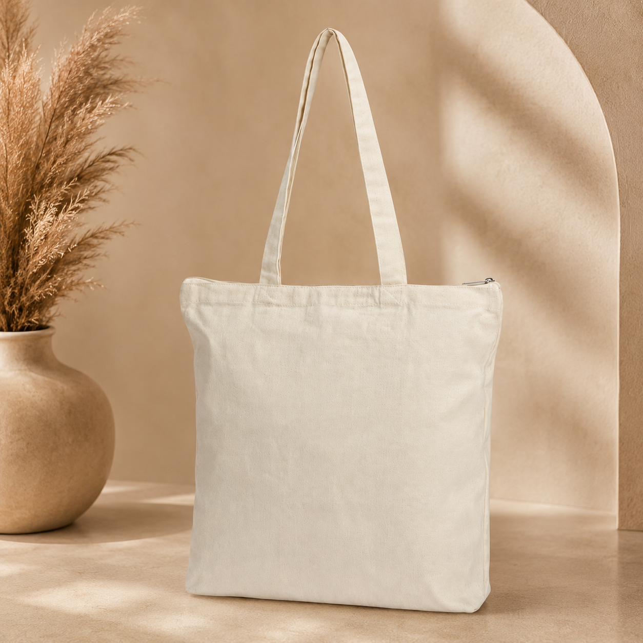 COTTON TOTE BAG WITH ZIPPER WHITE  image 3