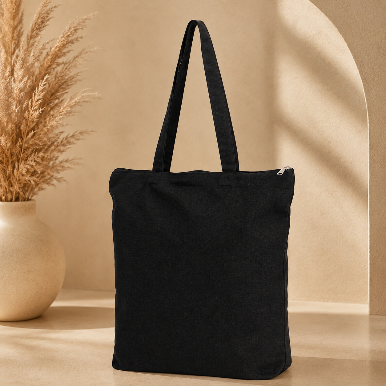 COTTON TOTE BAG WITH ZIPPER BLACK  image 3