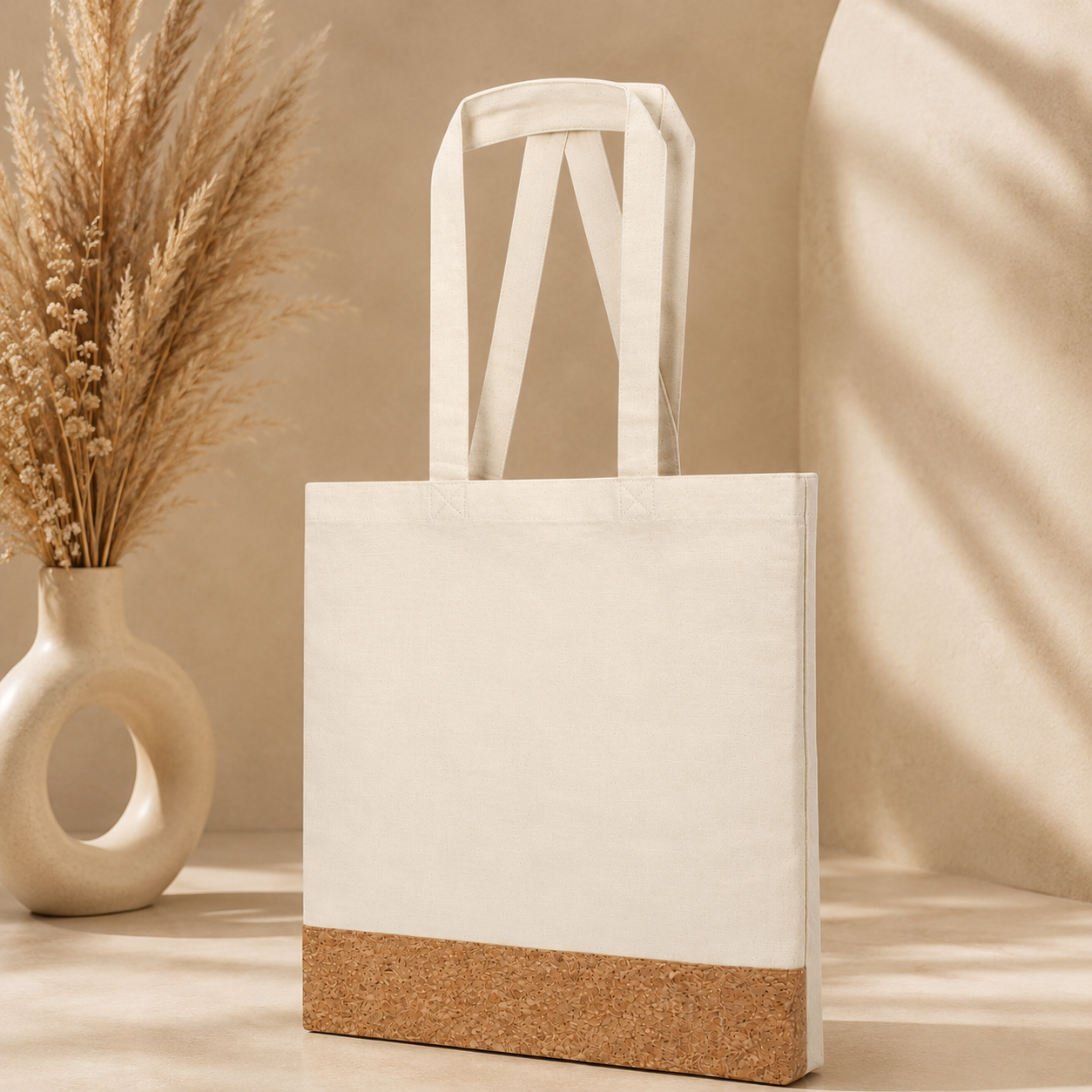 COTTON TOTE BAG WITH CORKPATTERN WHITE image 3