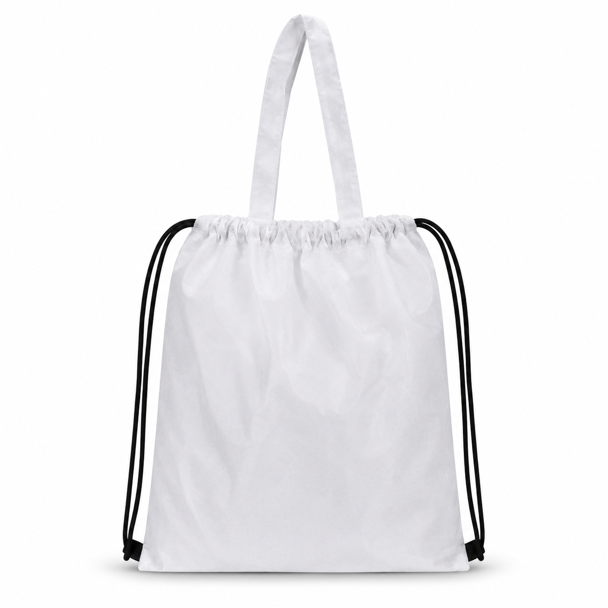 NYLON HAND BAG / DRAWSTRING BAG /  DUAL-FUNCTION CARRY AS OR TOTE OR DRAWSTRING BACKPACK / MADE FROM DURABLE , LIGHWEIGH NYLON / SPACIOUS INTERIOR FOR DAILY ESSENTIALS / IDEAL FOR WORK , TRAVEL , OR GIVEAWAYS WHITE 