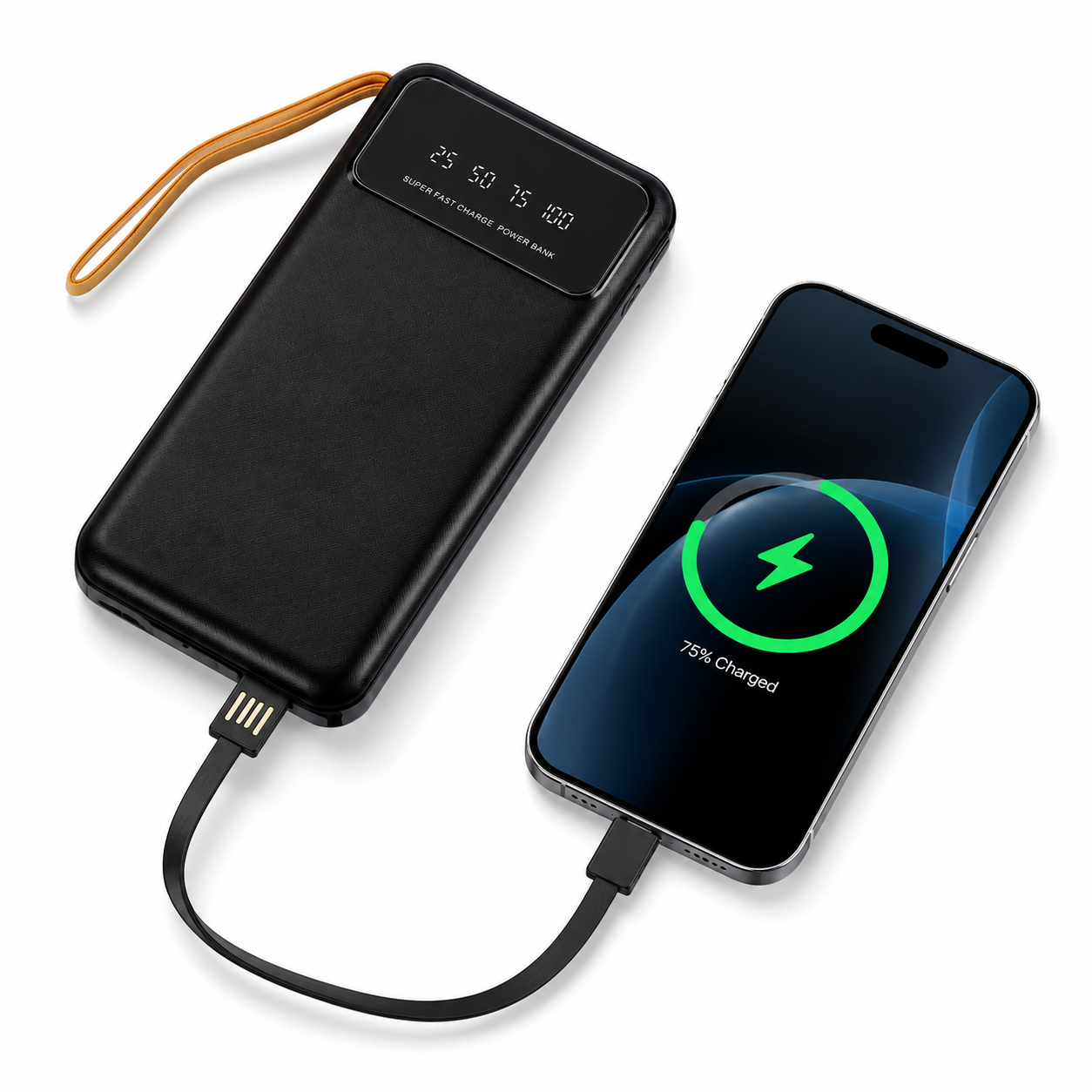 10000 MAH POWERBANK / 10000 MAH / BATTERY INDICATOR / TYPE C / APPLE & ANDROID INBUILT WIRE / SLIDER FOR MONILE STAND BLACK image 4