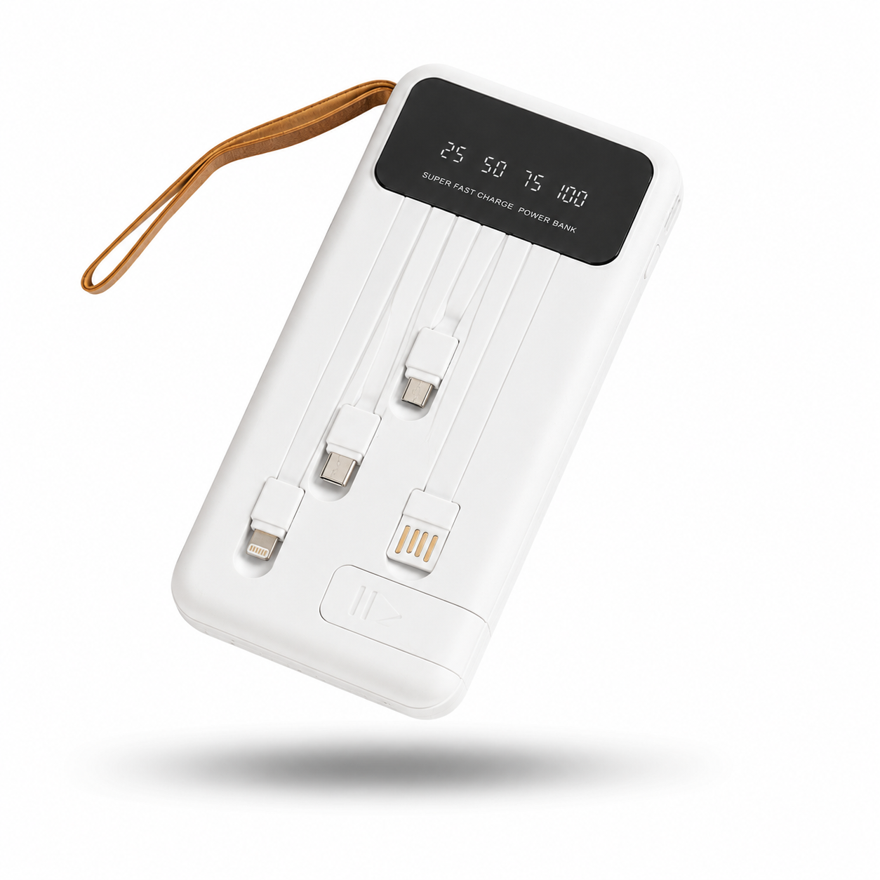10000 MAH POWERBANK / 10000 MAH / BATTERY INDICATOR / TYPE C / APPLE & ANDROID INBUILT WIRE / SLIDER FOR MONILE STAND BRPWN image 2