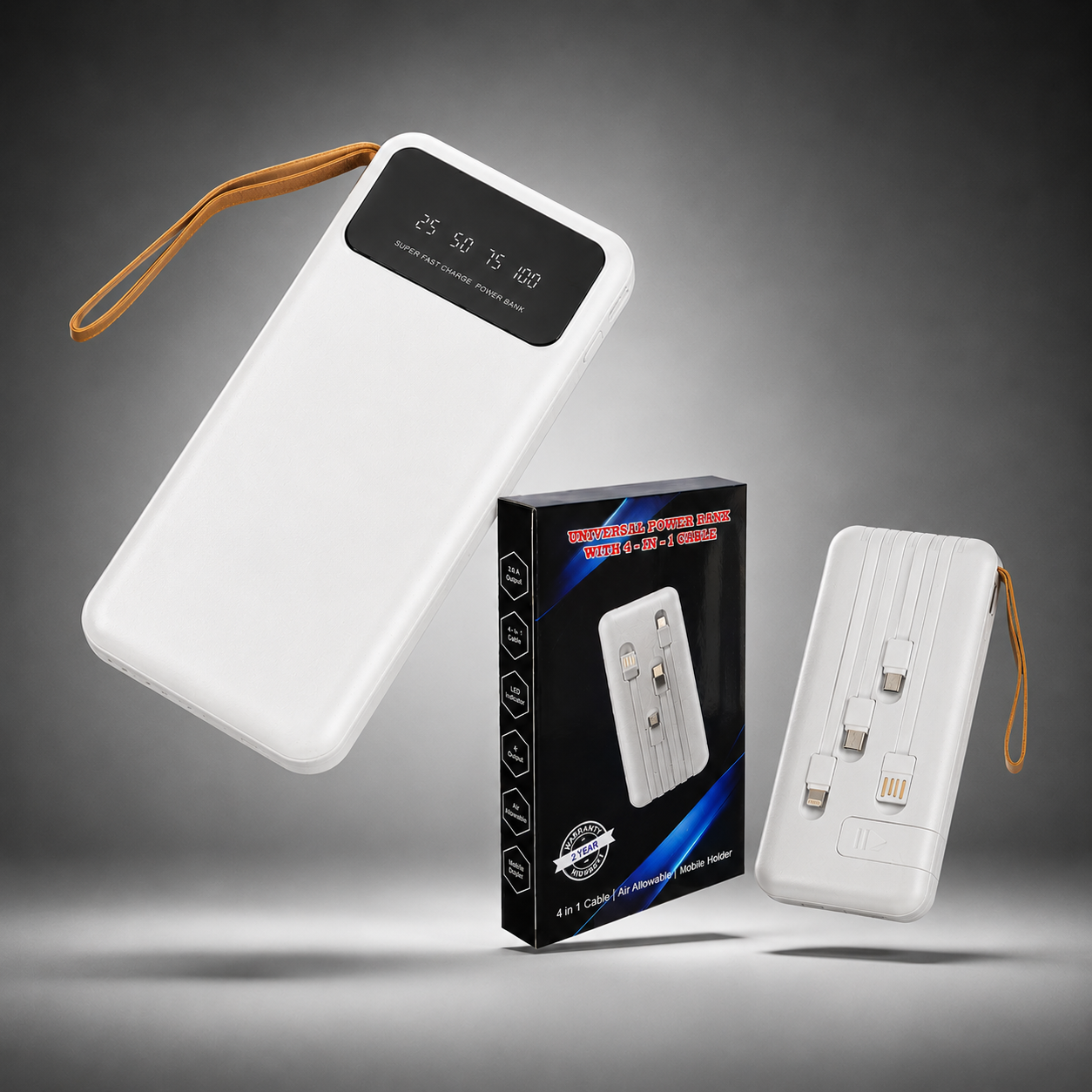 10000 MAH POWERBANK / 10000 MAH / BATTERY INDICATOR / TYPE C / APPLE & ANDROID INBUILT WIRE / SLIDER FOR MONILE STAND BRPWN image 3
