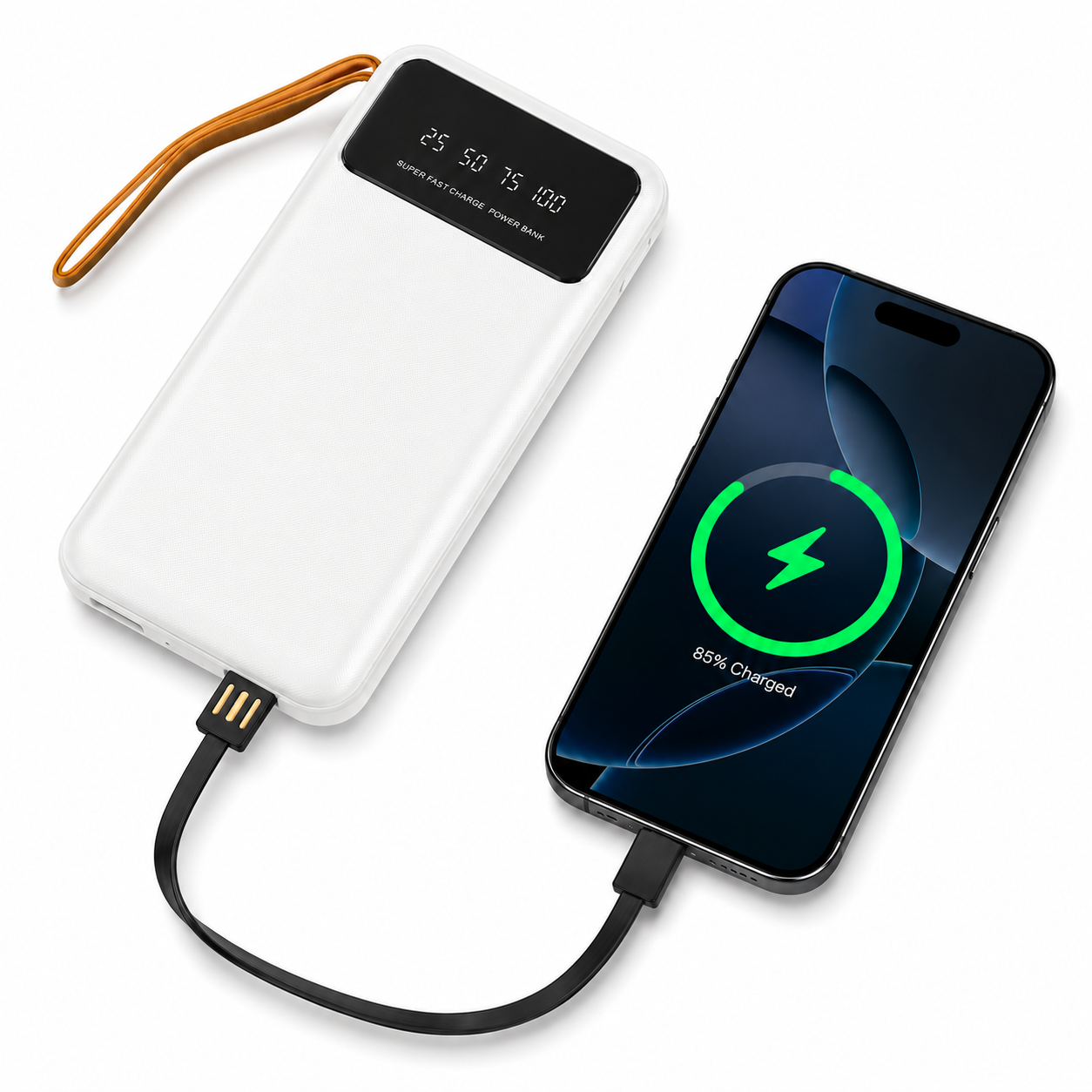 10000 MAH POWERBANK / 10000 MAH / BATTERY INDICATOR / TYPE C / APPLE & ANDROID INBUILT WIRE / SLIDER FOR MONILE STAND BRPWN image 4
