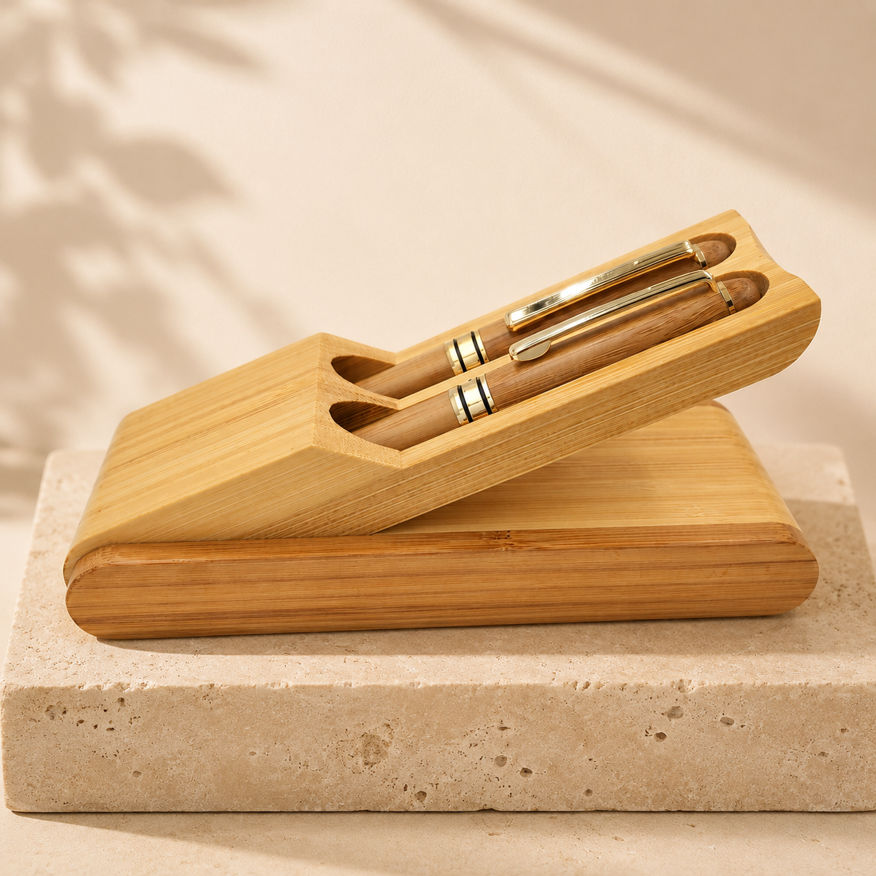 PB6 Bamboo Gift Box cum pen standee for 2 Pen image 5