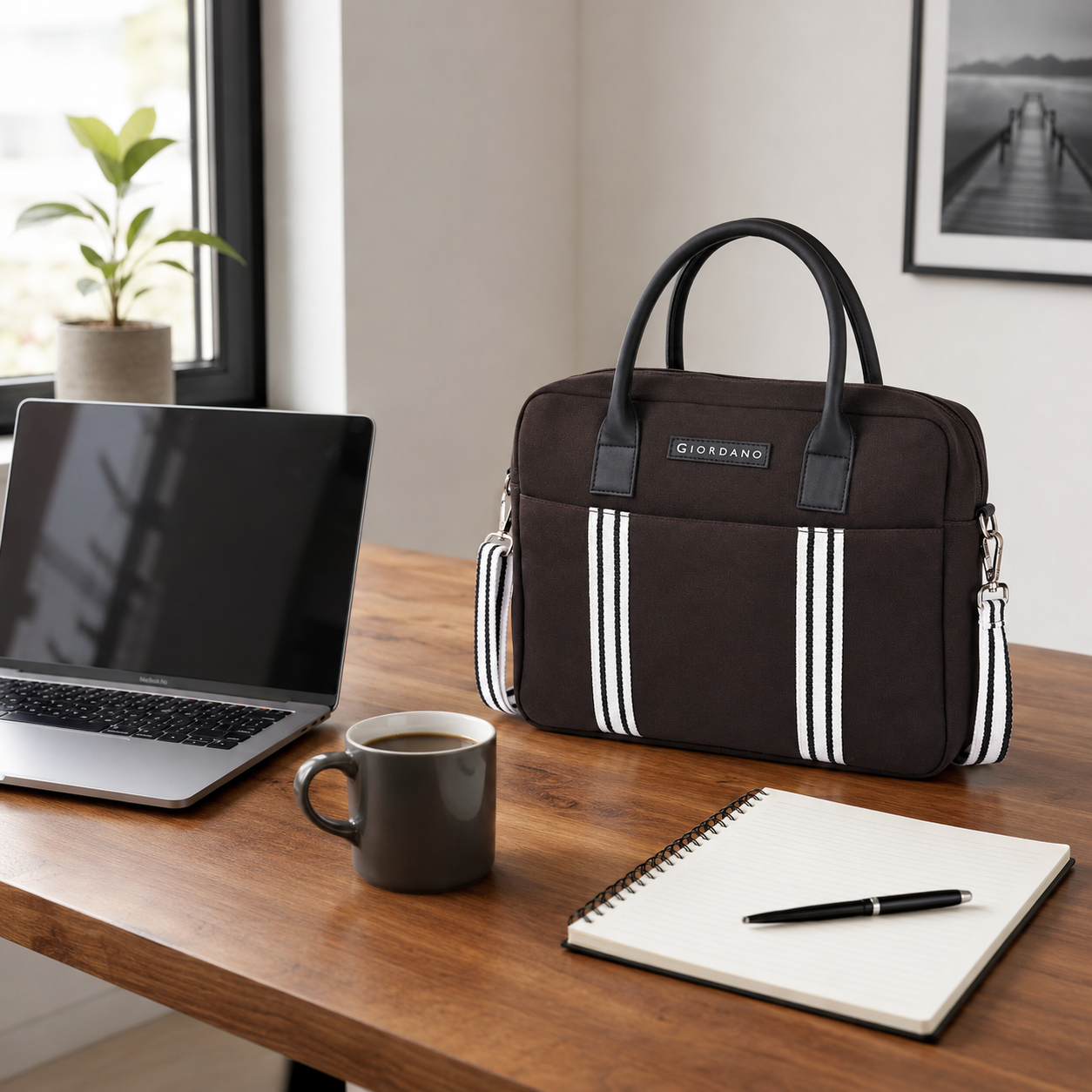 G 01 GIORDANA STRIPES CANVAS LAPTOP BAG 01 BROWN