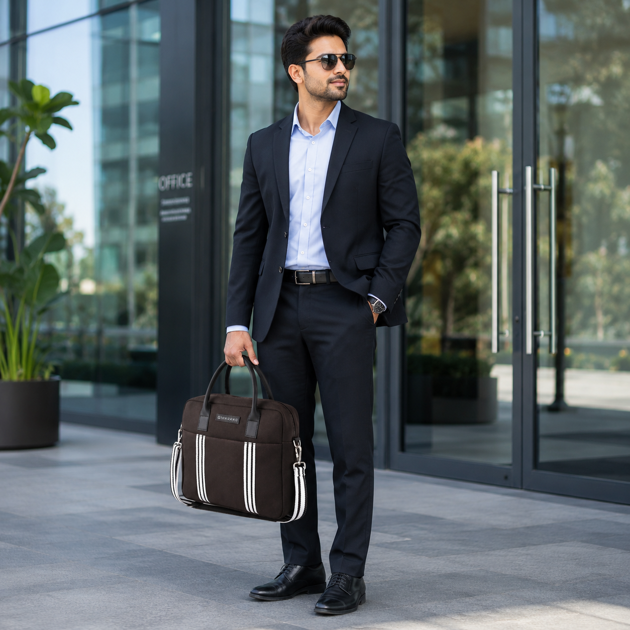 G 01 GIORDANA STRIPES CANVAS LAPTOP BAG 01 BROWN image 3