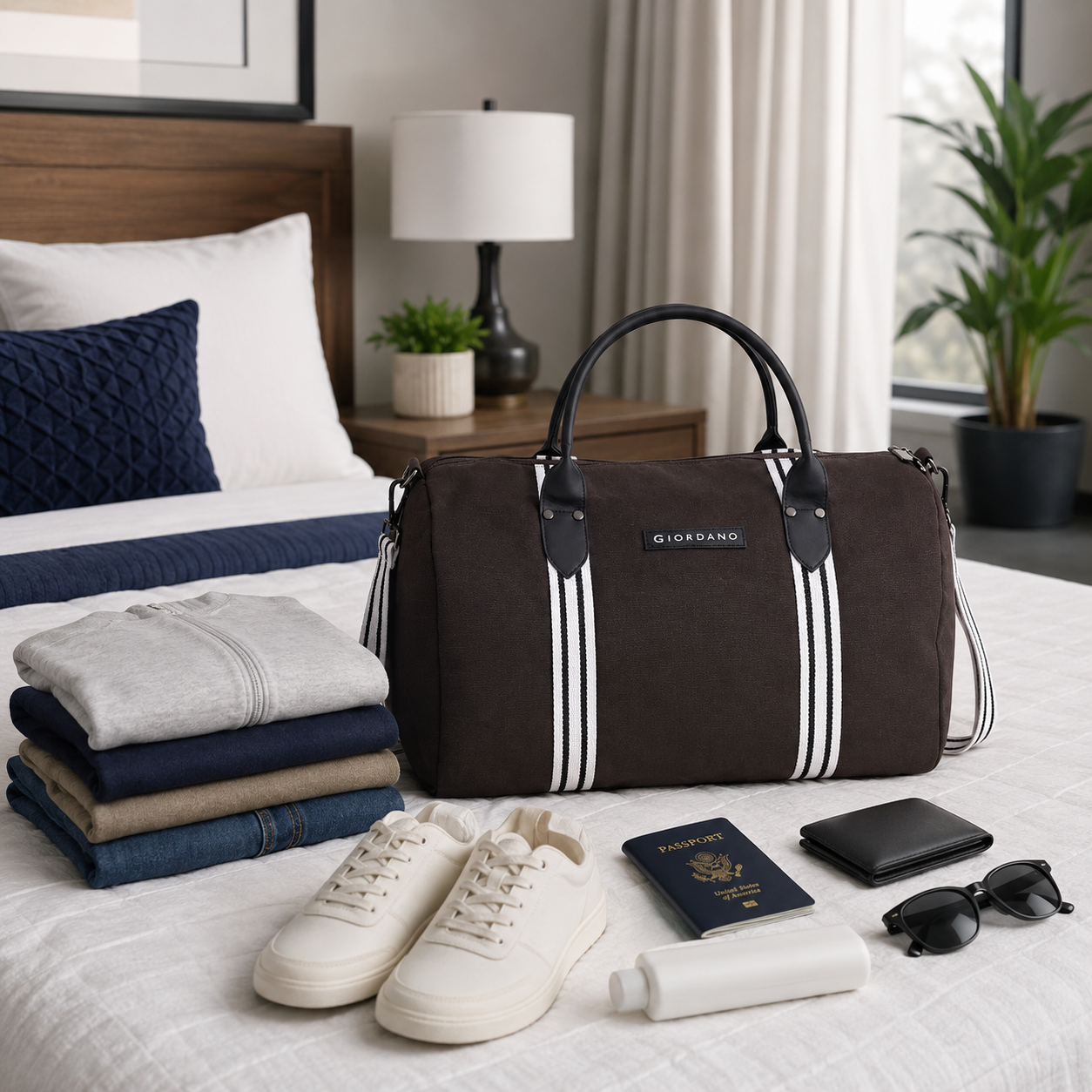 G 02 GIORDANA STRIPES CANVAS DUFFLE BAG 01 BROWN