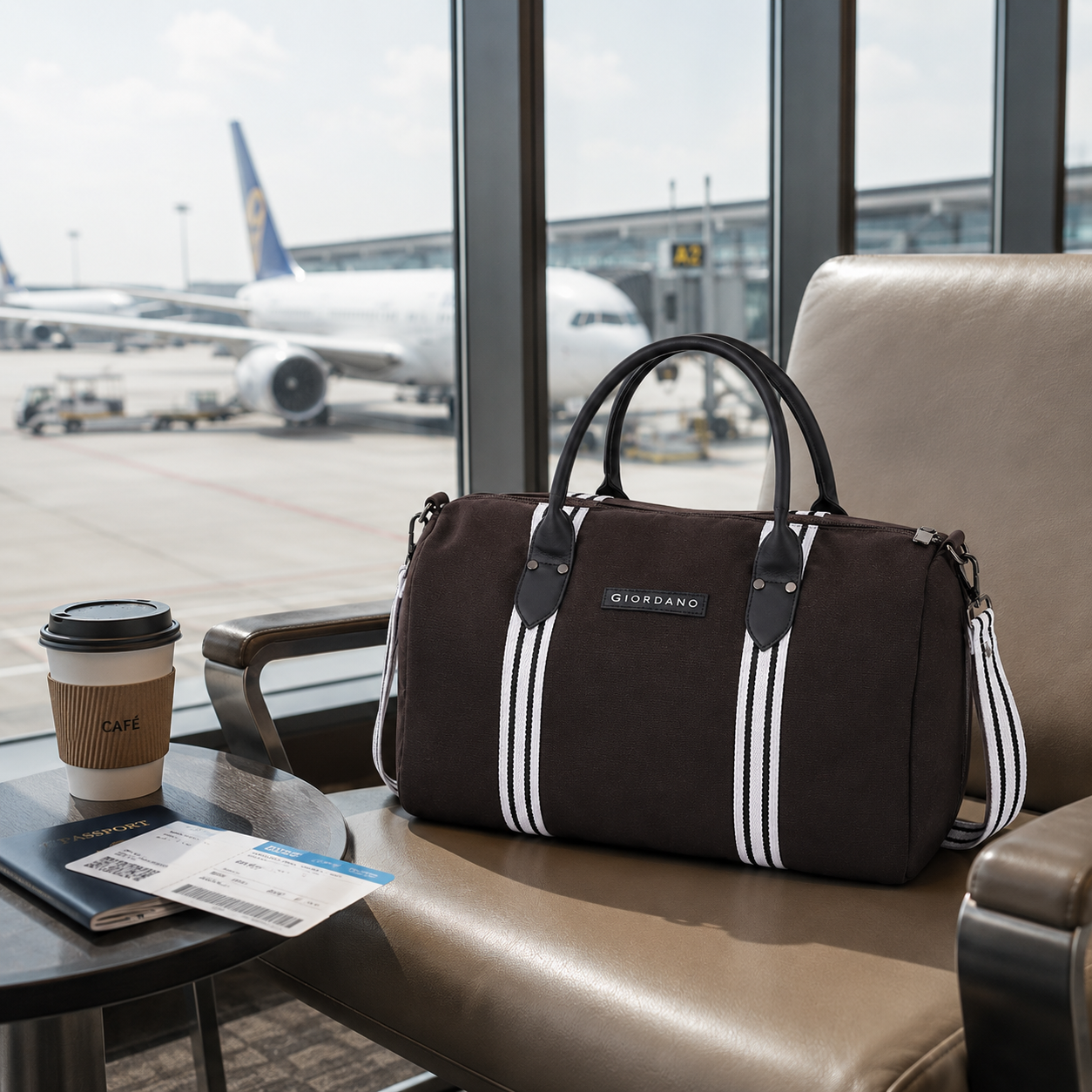 G 02 GIORDANA STRIPES CANVAS DUFFLE BAG 01 BROWN image 2