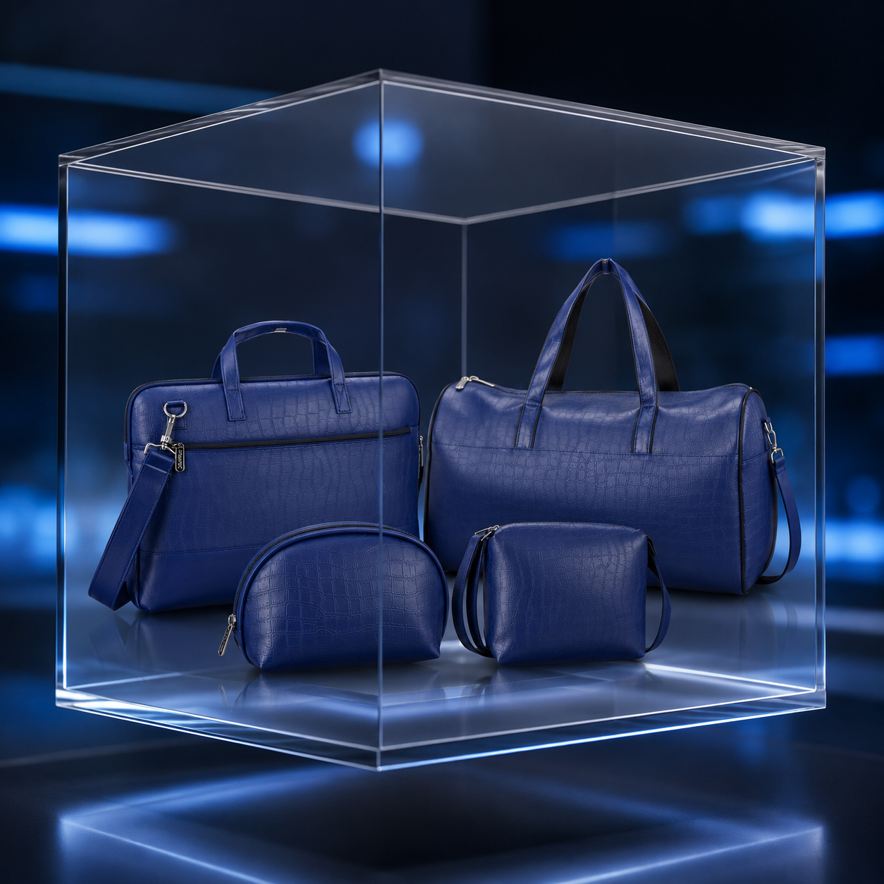 TRAVEL VOMBO 1 CROCO DESIGN LAPTOP BAG / 1 CROCO DESIGN DUFFLE BAG / 1CROCO DESIGN MULTIPURPOSE POUCH / 1 CROCO DESIGN SLING BAG NAVY BLUE image 3