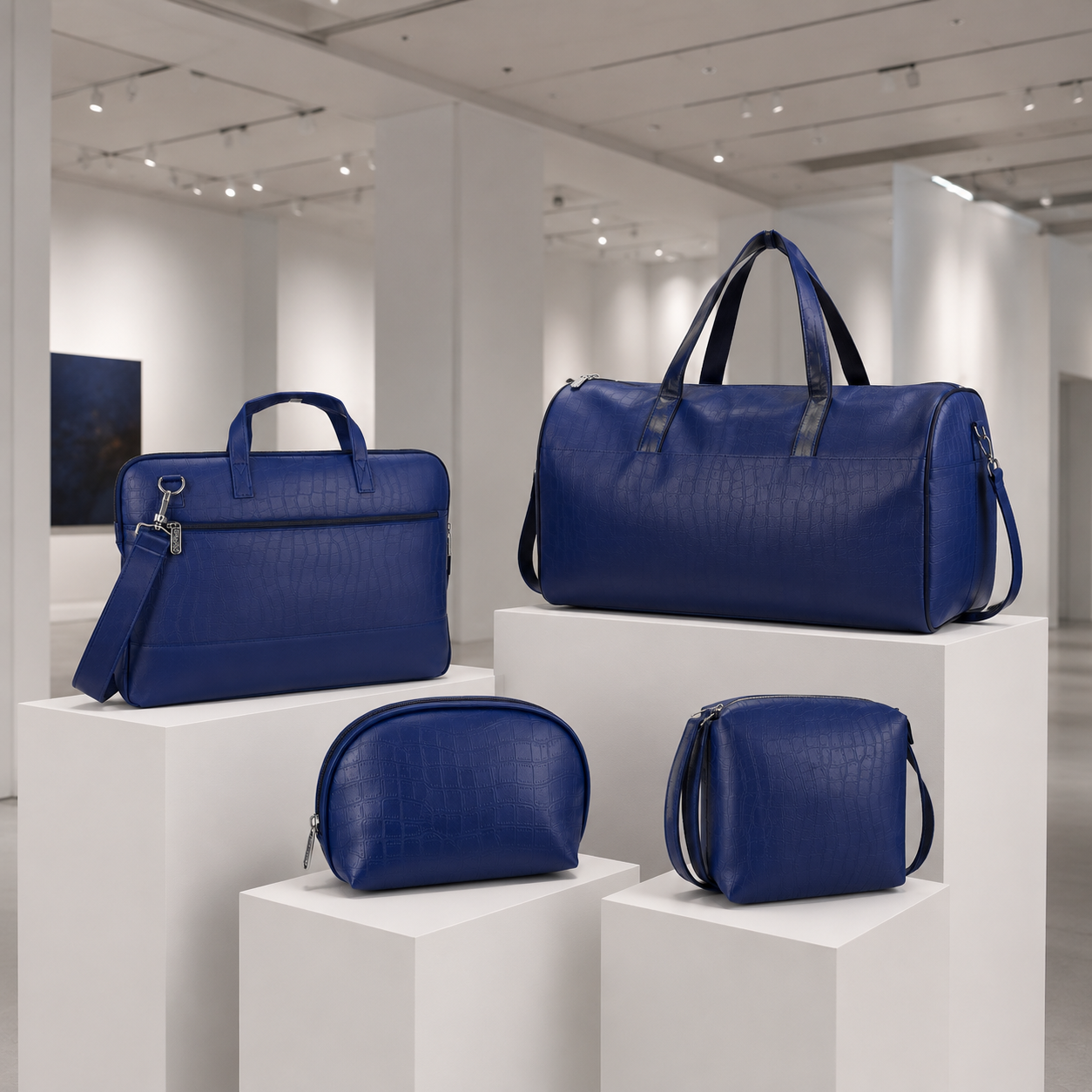 TRAVEL VOMBO 1 CROCO DESIGN LAPTOP BAG / 1 CROCO DESIGN DUFFLE BAG / 1CROCO DESIGN MULTIPURPOSE POUCH / 1 CROCO DESIGN SLING BAG NAVY BLUE image 4