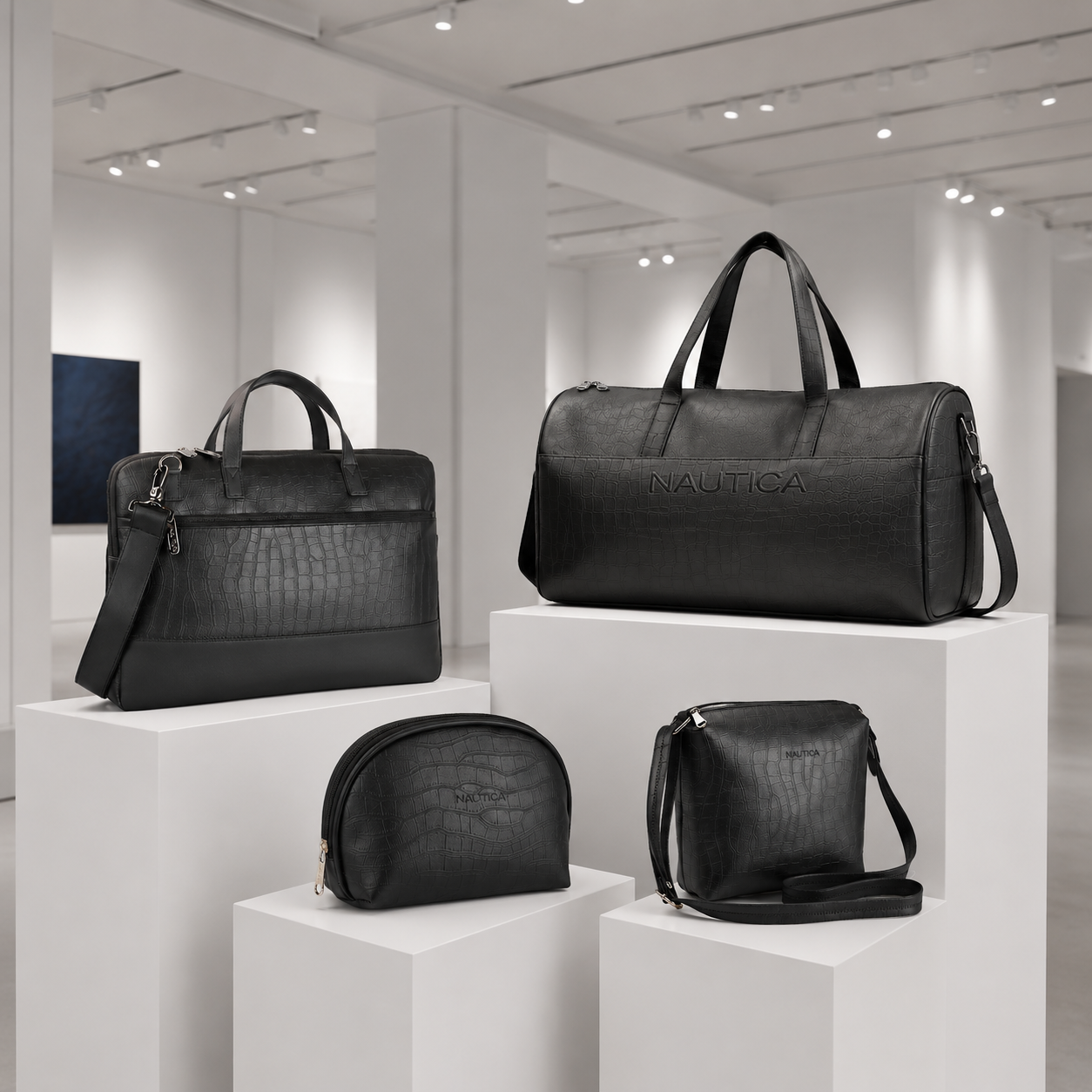 TRAVEL VOMBO 1 CROCO DESIGN LAPTOP BAG / 1 CROCO DESIGN DUFFLE BAG / 1CROCO DESIGN MULTIPURPOSE POUCH / 1 CROCO DESIGN SLING BAG BLACK image 2