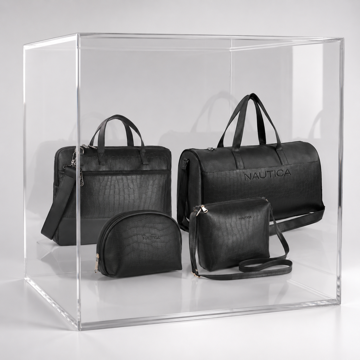 TRAVEL VOMBO 1 CROCO DESIGN LAPTOP BAG / 1 CROCO DESIGN DUFFLE BAG / 1CROCO DESIGN MULTIPURPOSE POUCH / 1 CROCO DESIGN SLING BAG BLACK image 3