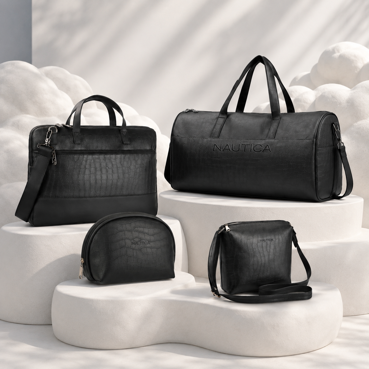 TRAVEL VOMBO 1 CROCO DESIGN LAPTOP BAG / 1 CROCO DESIGN DUFFLE BAG / 1CROCO DESIGN MULTIPURPOSE POUCH / 1 CROCO DESIGN SLING BAG BLACK image 4