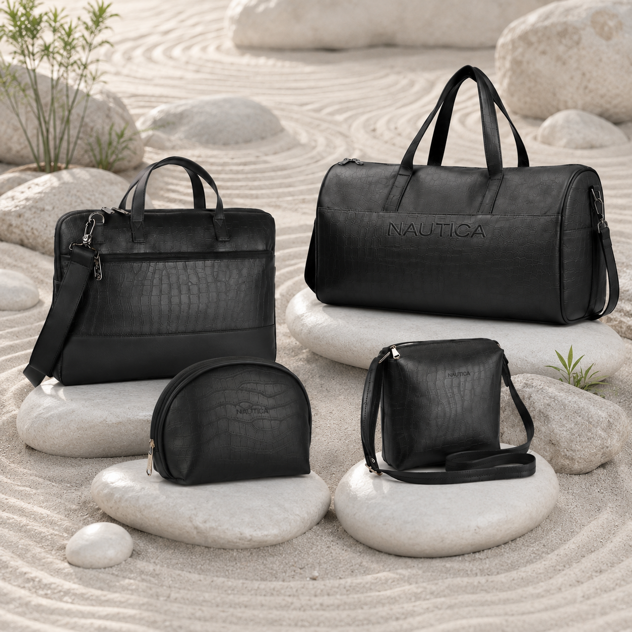 TRAVEL VOMBO 1 CROCO DESIGN LAPTOP BAG / 1 CROCO DESIGN DUFFLE BAG / 1CROCO DESIGN MULTIPURPOSE POUCH / 1 CROCO DESIGN SLING BAG BLACK image 5