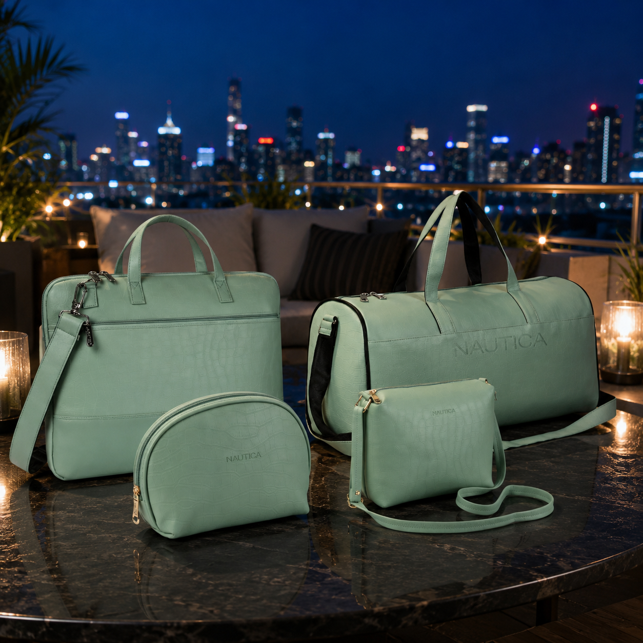 TRAVEL VOMBO 1 CROCO DESIGN LAPTOP BAG / 1 CROCO DESIGN DUFFLE BAG / 1CROCO DESIGN MULTIPURPOSE POUCH / 1 CROCO DESIGN SLING BAG LIGHT GREEN image 2