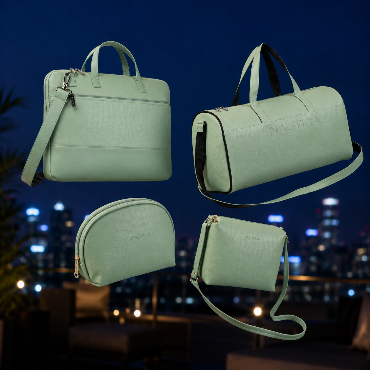 TRAVEL VOMBO 1 CROCO DESIGN LAPTOP BAG / 1 CROCO DESIGN DUFFLE BAG / 1CROCO DESIGN MULTIPURPOSE POUCH / 1 CROCO DESIGN SLING BAG LIGHT GREEN image 3
