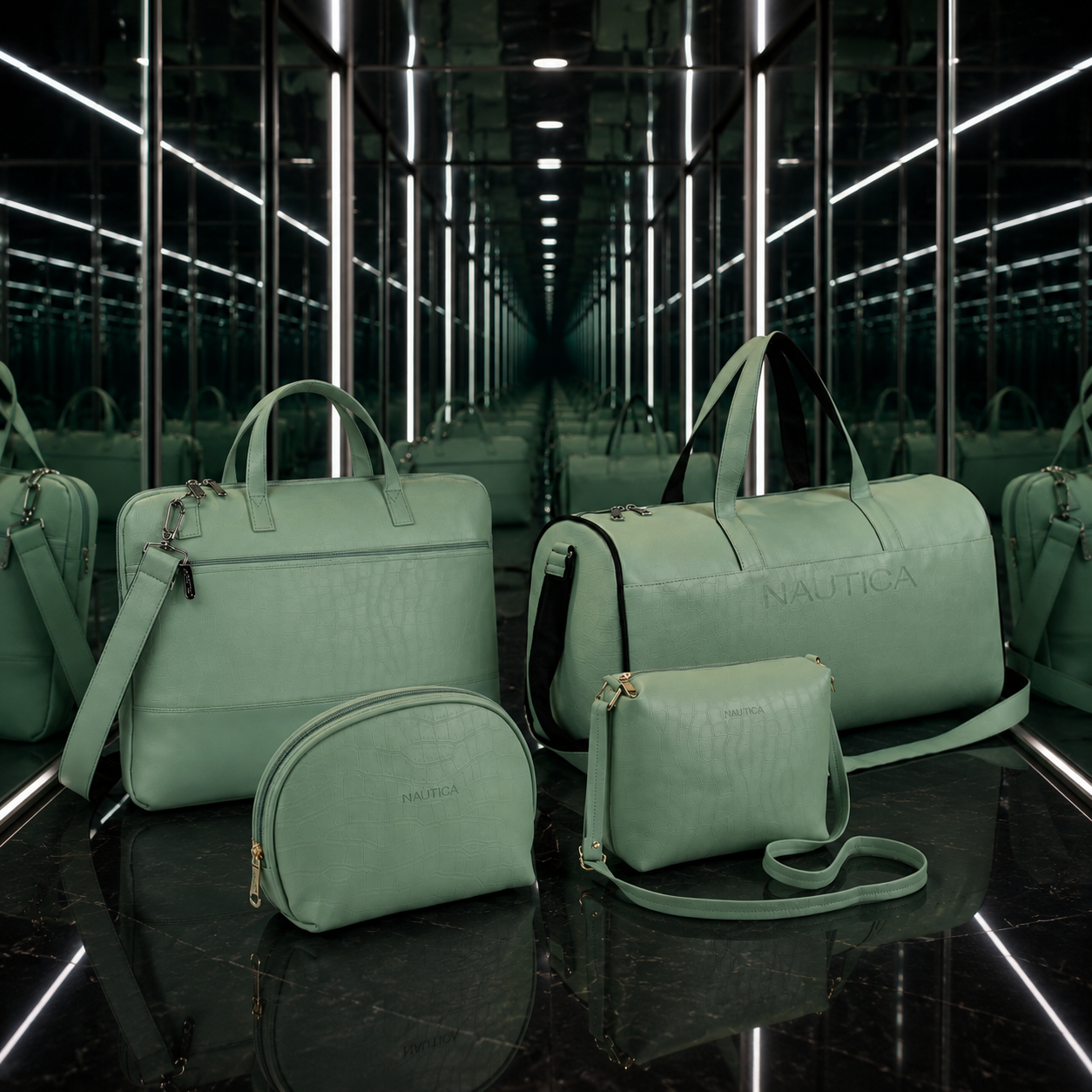 TRAVEL VOMBO 1 CROCO DESIGN LAPTOP BAG / 1 CROCO DESIGN DUFFLE BAG / 1CROCO DESIGN MULTIPURPOSE POUCH / 1 CROCO DESIGN SLING BAG LIGHT GREEN image 4