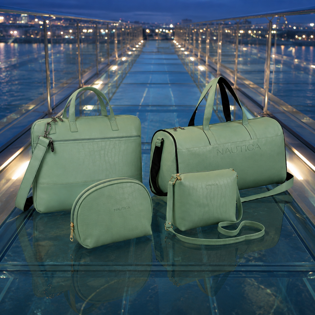 TRAVEL VOMBO 1 CROCO DESIGN LAPTOP BAG / 1 CROCO DESIGN DUFFLE BAG / 1CROCO DESIGN MULTIPURPOSE POUCH / 1 CROCO DESIGN SLING BAG LIGHT GREEN image 5