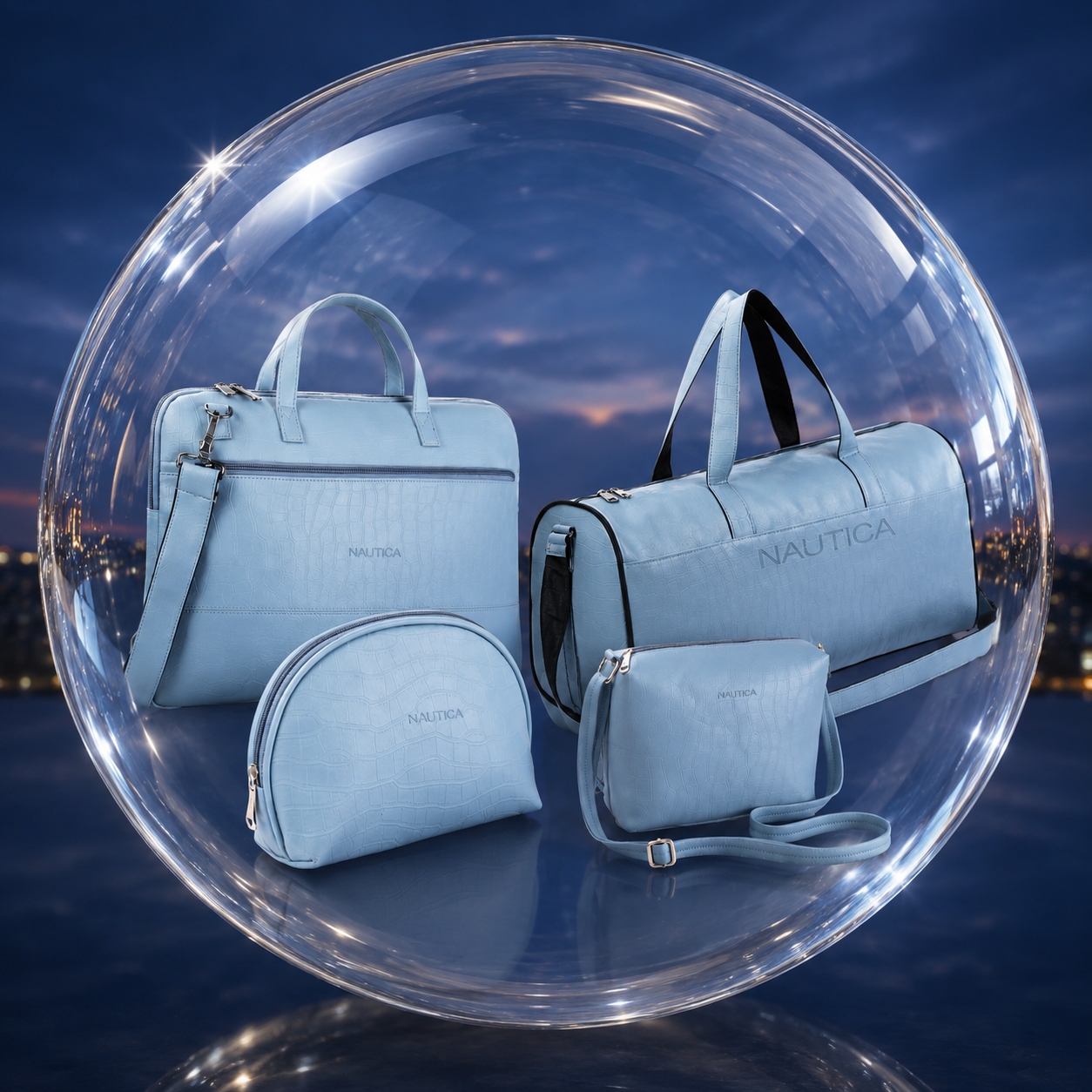 TRAVEL VOMBO 1 CROCO DESIGN LAPTOP BAG / 1 CROCO DESIGN DUFFLE BAG / 1CROCO DESIGN MULTIPURPOSE POUCH / 1 CROCO DESIGN SLING BAG LIGHT BLUE image 2