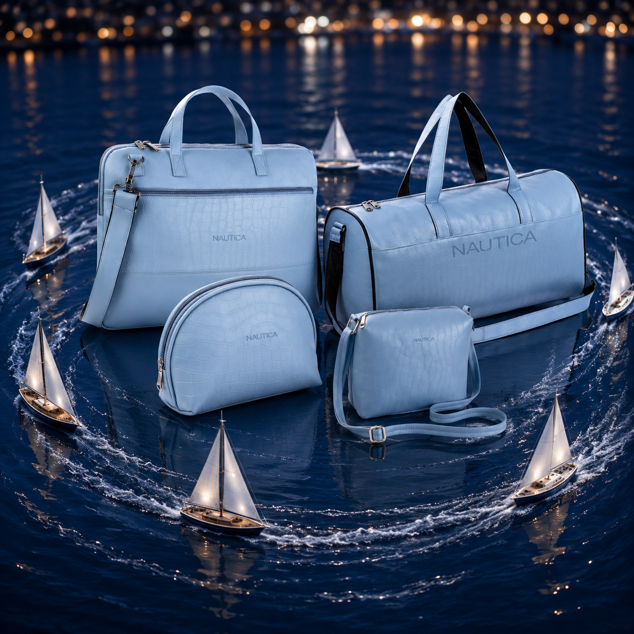 TRAVEL VOMBO 1 CROCO DESIGN LAPTOP BAG / 1 CROCO DESIGN DUFFLE BAG / 1CROCO DESIGN MULTIPURPOSE POUCH / 1 CROCO DESIGN SLING BAG LIGHT BLUE image 3