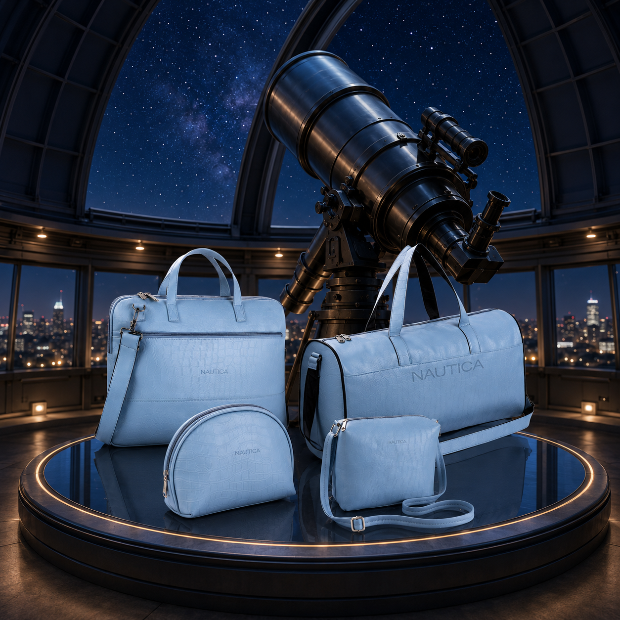 TRAVEL VOMBO 1 CROCO DESIGN LAPTOP BAG / 1 CROCO DESIGN DUFFLE BAG / 1CROCO DESIGN MULTIPURPOSE POUCH / 1 CROCO DESIGN SLING BAG LIGHT BLUE image 4