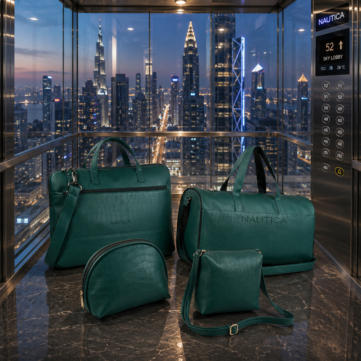 TRAVEL VOMBO 1 CROCO DESIGN LAPTOP BAG / 1 CROCO DESIGN DUFFLE BAG / 1CROCO DESIGN MULTIPURPOSE POUCH / 1 CROCO DESIGN SLING BAG DARK GREEN image 2