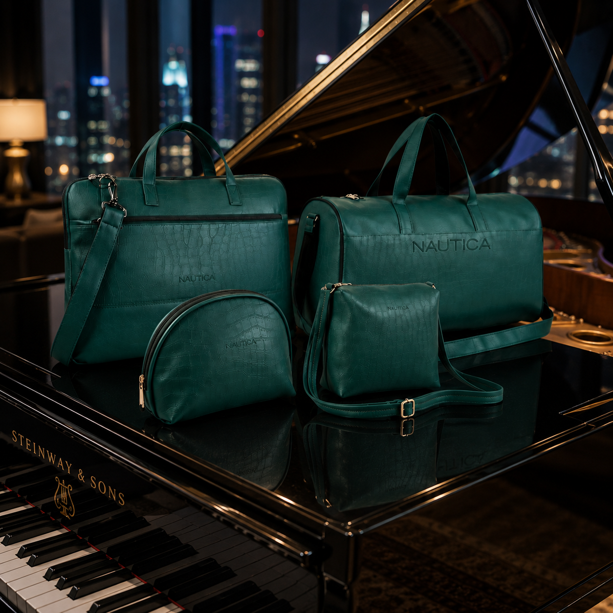 TRAVEL VOMBO 1 CROCO DESIGN LAPTOP BAG / 1 CROCO DESIGN DUFFLE BAG / 1CROCO DESIGN MULTIPURPOSE POUCH / 1 CROCO DESIGN SLING BAG DARK GREEN image 4