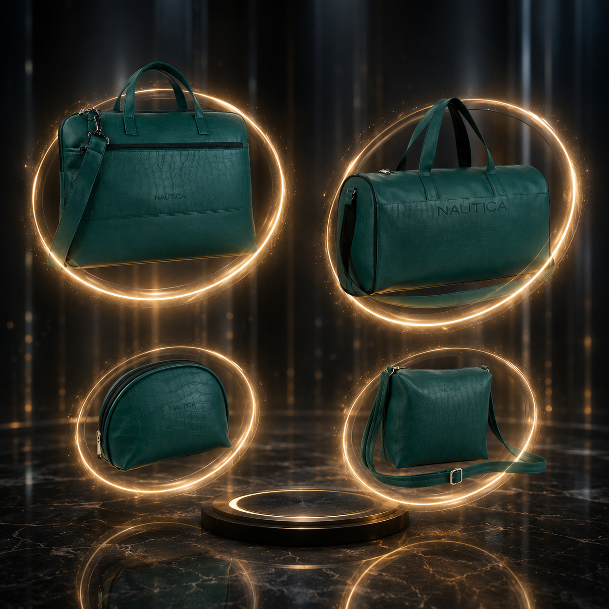 TRAVEL VOMBO 1 CROCO DESIGN LAPTOP BAG / 1 CROCO DESIGN DUFFLE BAG / 1CROCO DESIGN MULTIPURPOSE POUCH / 1 CROCO DESIGN SLING BAG DARK GREEN image 5