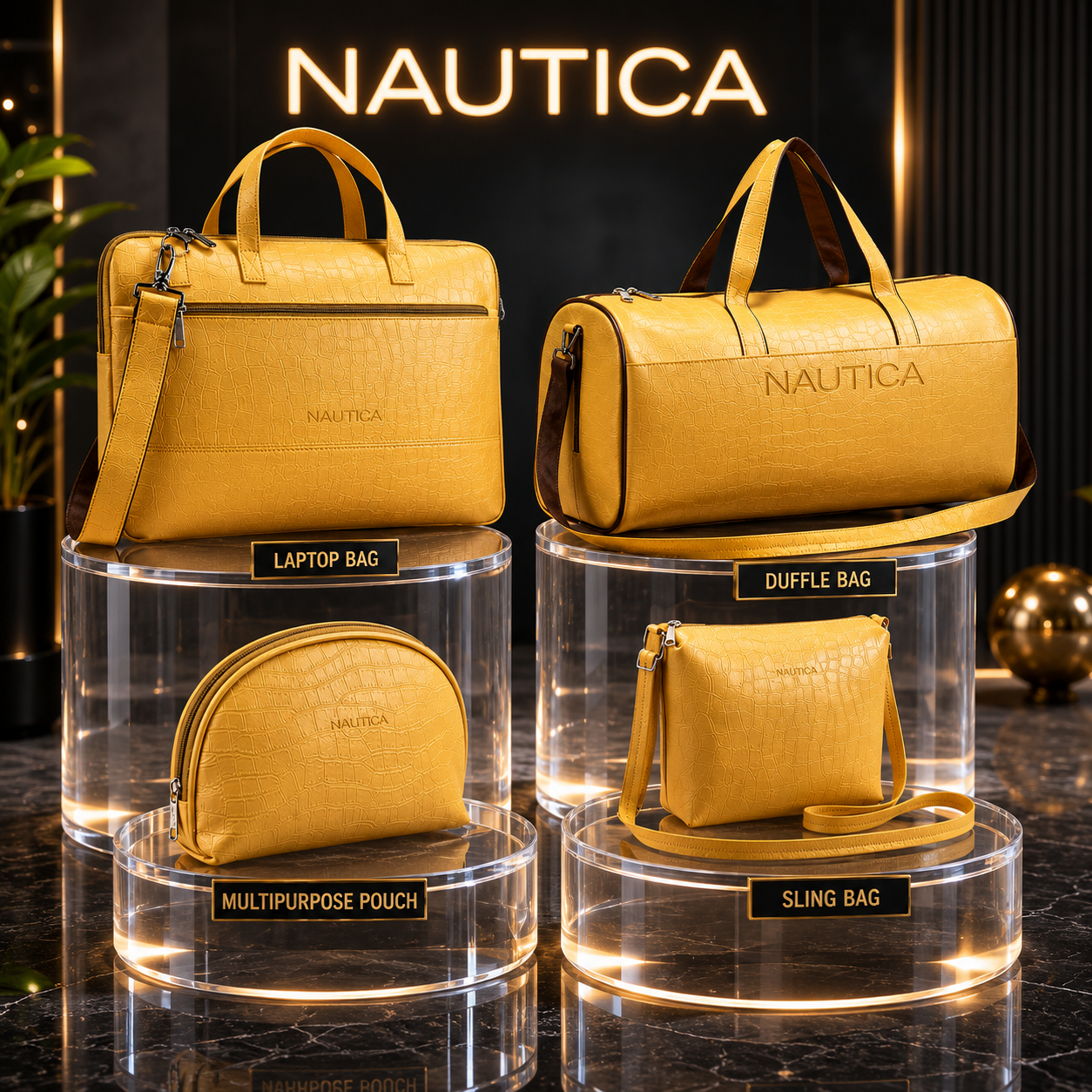TRAVEL VOMBO 1 CROCO DESIGN LAPTOP BAG / 1 CROCO DESIGN DUFFLE BAG / 1CROCO DESIGN MULTIPURPOSE POUCH / 1 CROCO DESIGN SLING BAG YELLOW image 2