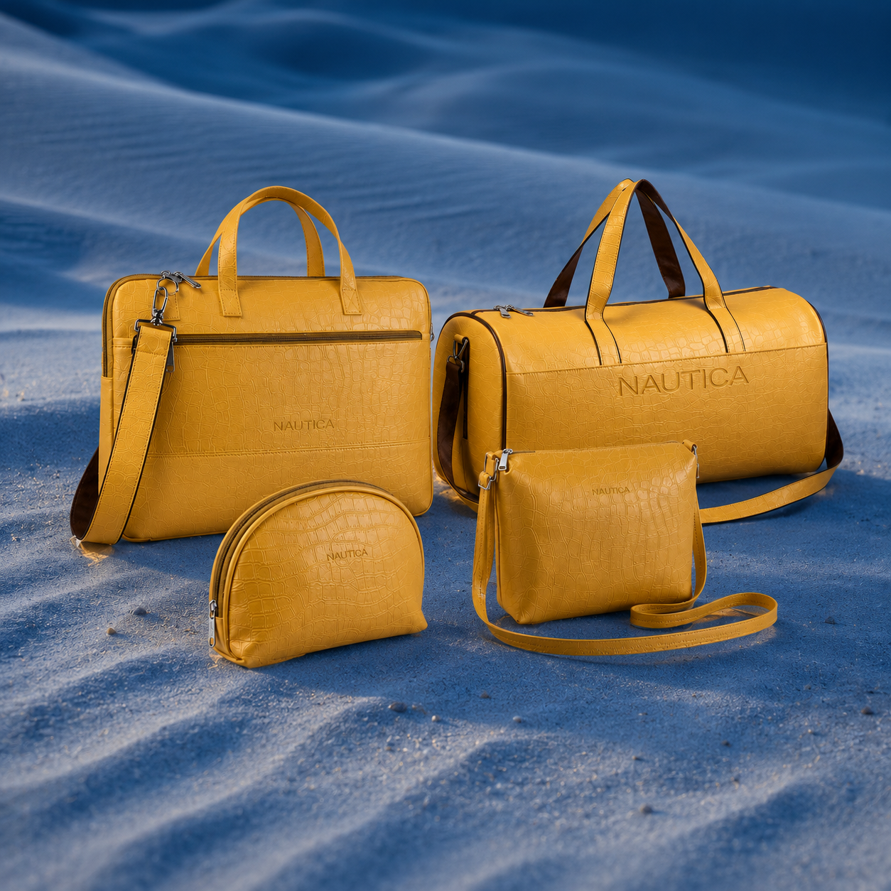 TRAVEL VOMBO 1 CROCO DESIGN LAPTOP BAG / 1 CROCO DESIGN DUFFLE BAG / 1CROCO DESIGN MULTIPURPOSE POUCH / 1 CROCO DESIGN SLING BAG YELLOW image 3