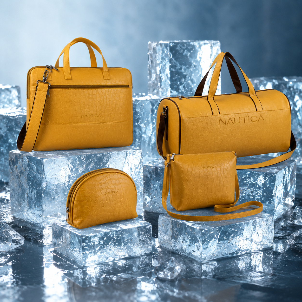 TRAVEL VOMBO 1 CROCO DESIGN LAPTOP BAG / 1 CROCO DESIGN DUFFLE BAG / 1CROCO DESIGN MULTIPURPOSE POUCH / 1 CROCO DESIGN SLING BAG YELLOW image 4