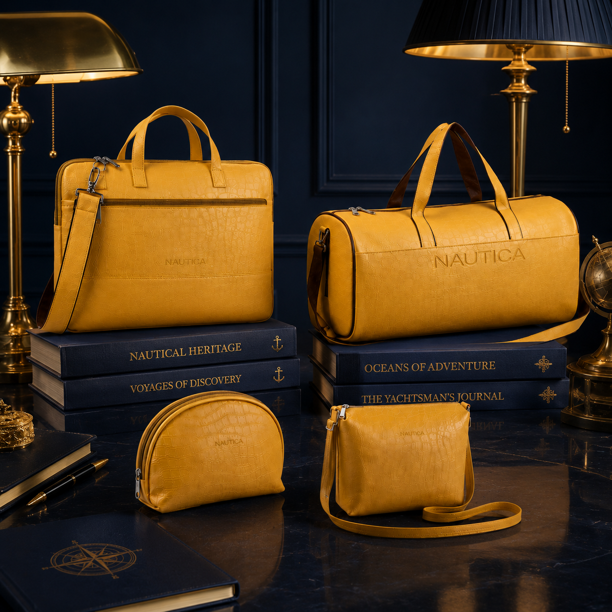TRAVEL VOMBO 1 CROCO DESIGN LAPTOP BAG / 1 CROCO DESIGN DUFFLE BAG / 1CROCO DESIGN MULTIPURPOSE POUCH / 1 CROCO DESIGN SLING BAG YELLOW image 5