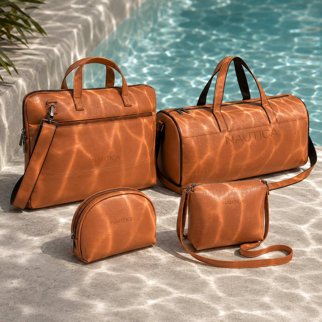 TRAVEL VOMBO 1 CROCO DESIGN LAPTOP BAG / 1 CROCO DESIGN DUFFLE BAG / 1CROCO DESIGN MULTIPURPOSE POUCH / 1 CROCO DESIGN SLING BAG TAN image 2