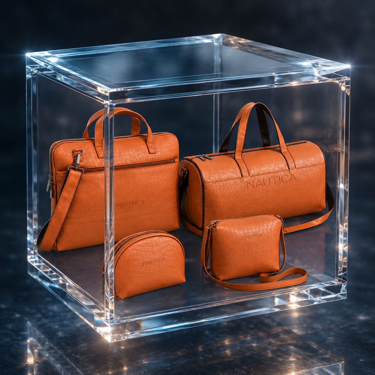 TRAVEL VOMBO 1 CROCO DESIGN LAPTOP BAG / 1 CROCO DESIGN DUFFLE BAG / 1CROCO DESIGN MULTIPURPOSE POUCH / 1 CROCO DESIGN SLING BAG TAN image 3