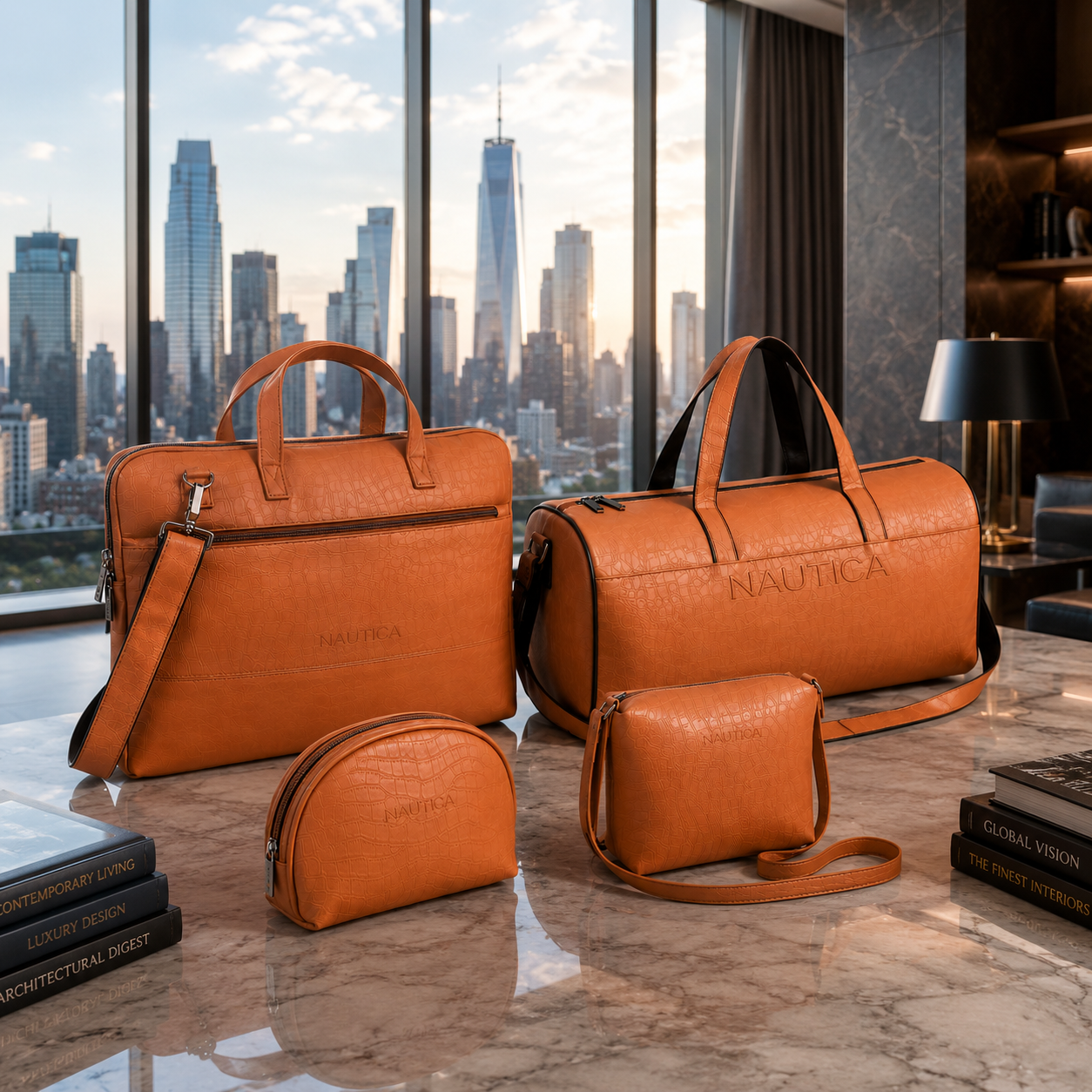 TRAVEL VOMBO 1 CROCO DESIGN LAPTOP BAG / 1 CROCO DESIGN DUFFLE BAG / 1CROCO DESIGN MULTIPURPOSE POUCH / 1 CROCO DESIGN SLING BAG TAN image 4