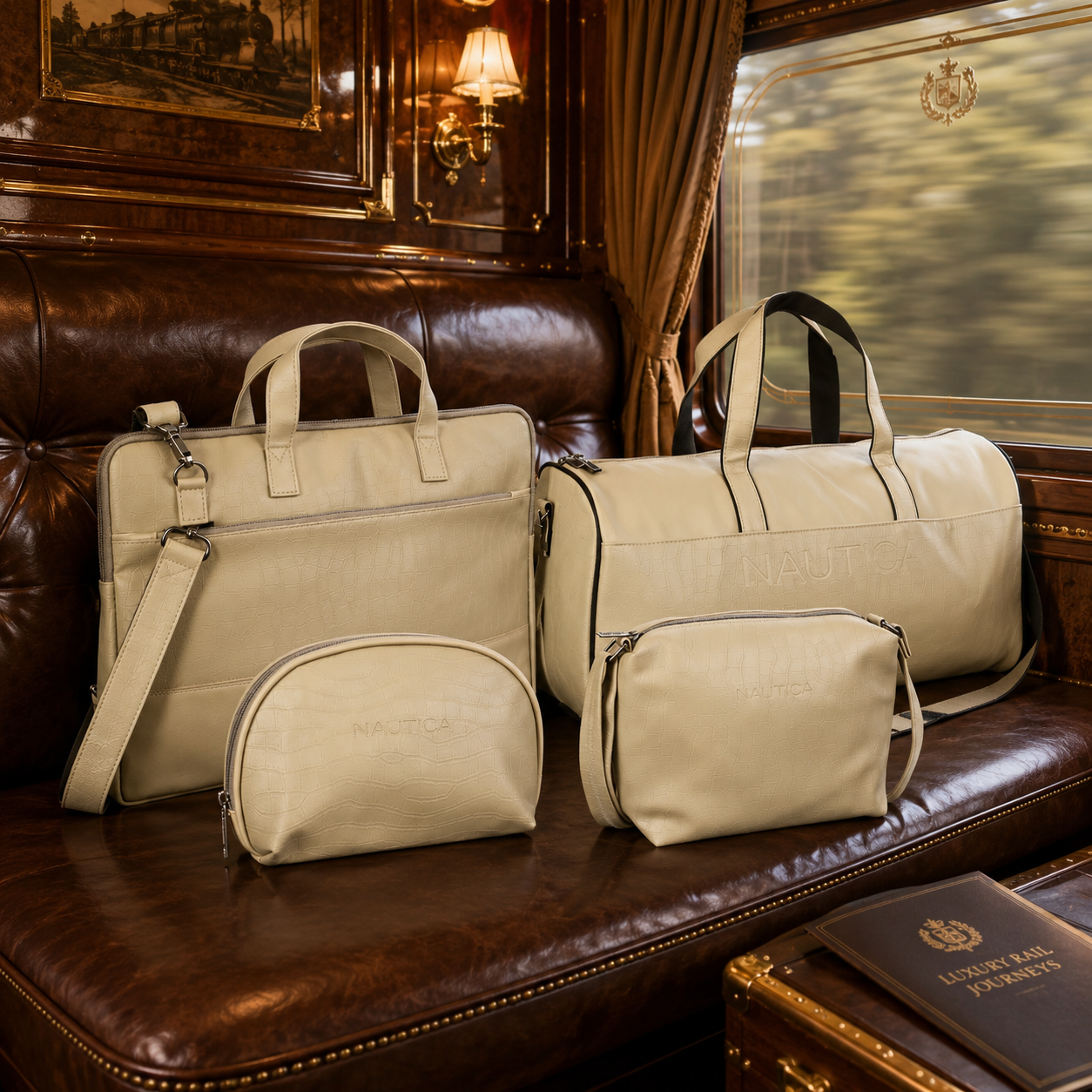 TRAVEL VOMBO 1 CROCO DESIGN LAPTOP BAG / 1 CROCO DESIGN DUFFLE BAG / 1CROCO DESIGN MULTIPURPOSE POUCH / 1 CROCO DESIGN SLING BAG IVORY