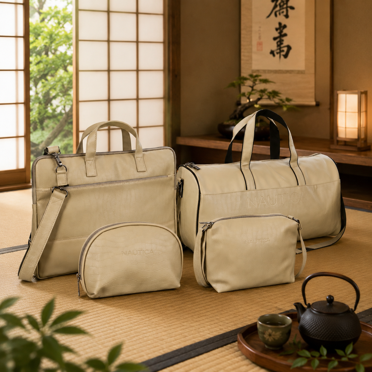 TRAVEL VOMBO 1 CROCO DESIGN LAPTOP BAG / 1 CROCO DESIGN DUFFLE BAG / 1CROCO DESIGN MULTIPURPOSE POUCH / 1 CROCO DESIGN SLING BAG IVORY image 2