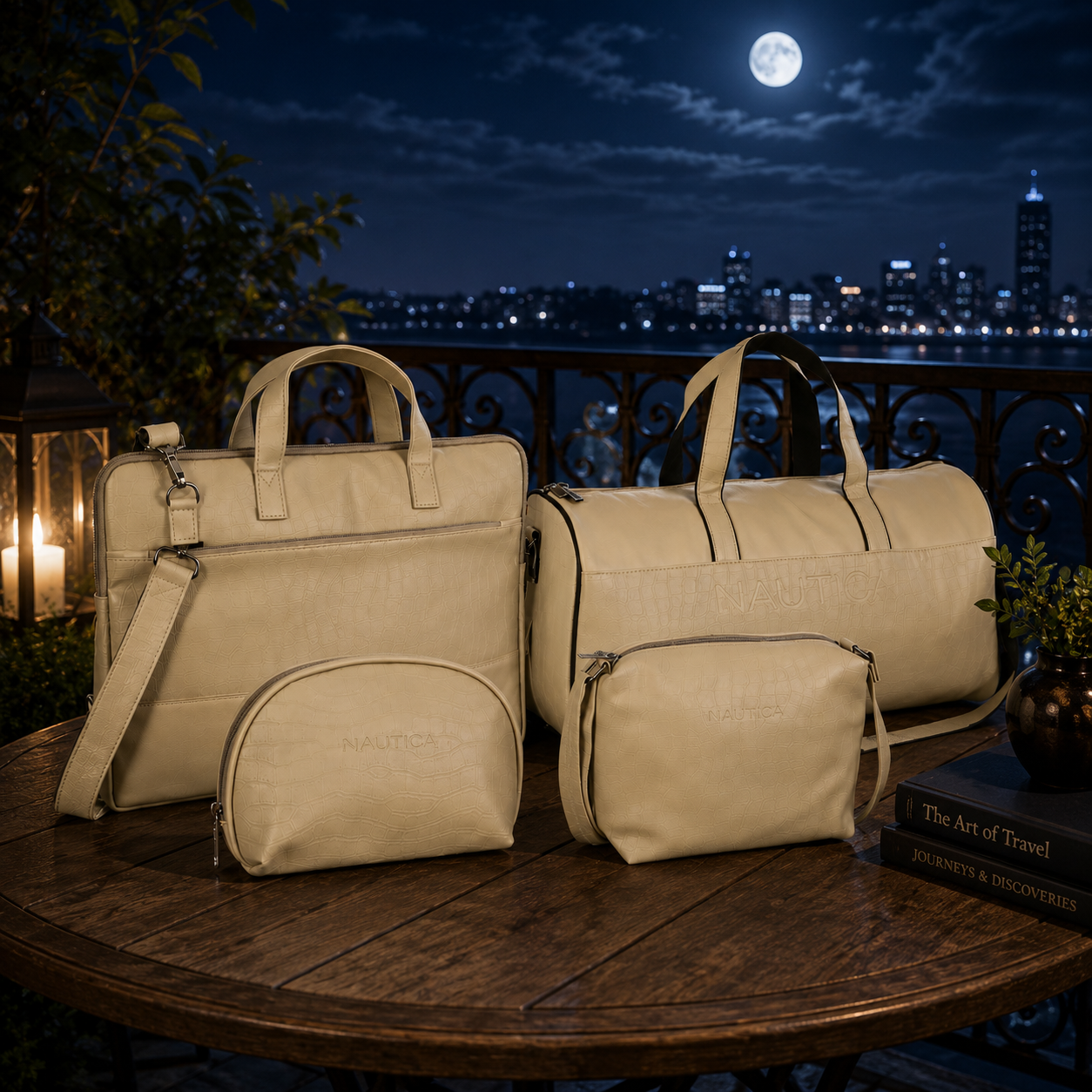 TRAVEL VOMBO 1 CROCO DESIGN LAPTOP BAG / 1 CROCO DESIGN DUFFLE BAG / 1CROCO DESIGN MULTIPURPOSE POUCH / 1 CROCO DESIGN SLING BAG IVORY image 3