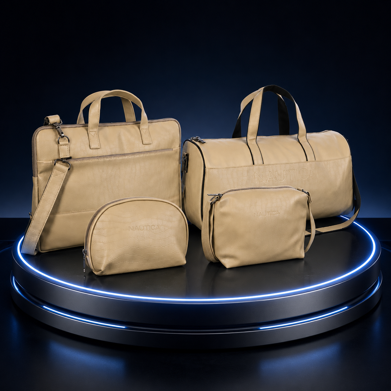 TRAVEL VOMBO 1 CROCO DESIGN LAPTOP BAG / 1 CROCO DESIGN DUFFLE BAG / 1CROCO DESIGN MULTIPURPOSE POUCH / 1 CROCO DESIGN SLING BAG IVORY image 4
