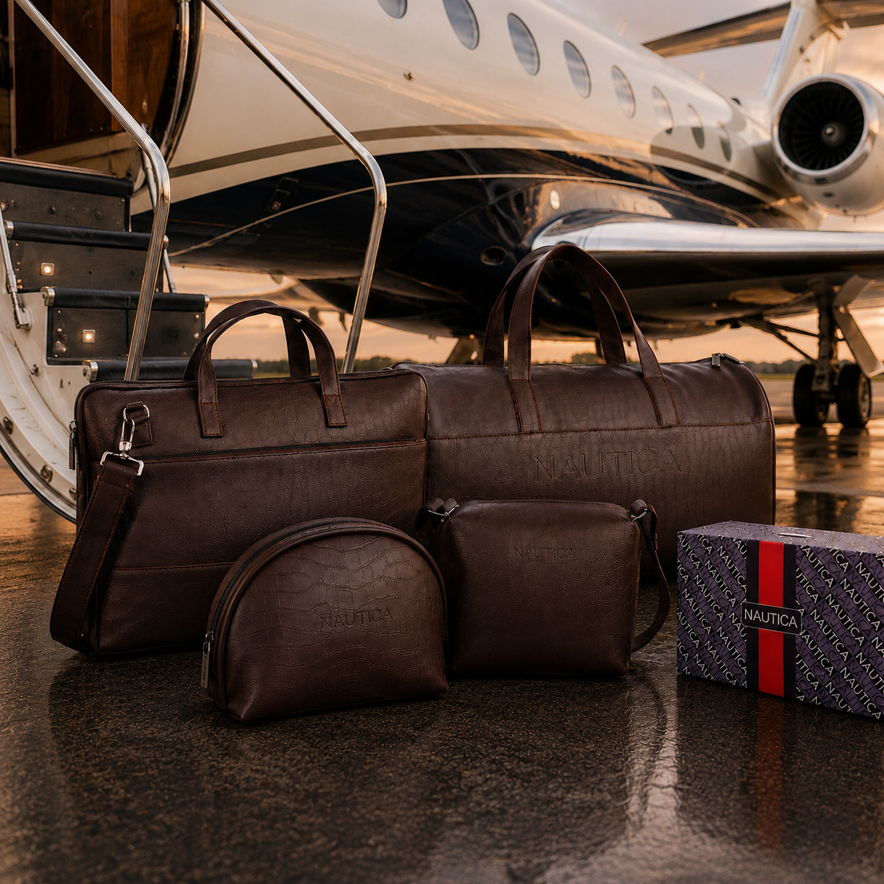 TRAVEL VOMBO 1 CROCO DESIGN LAPTOP BAG / 1 CROCO DESIGN DUFFLE BAG / 1CROCO DESIGN MULTIPURPOSE POUCH / 1 CROCO DESIGN SLING BAG DARK BROWN image 4