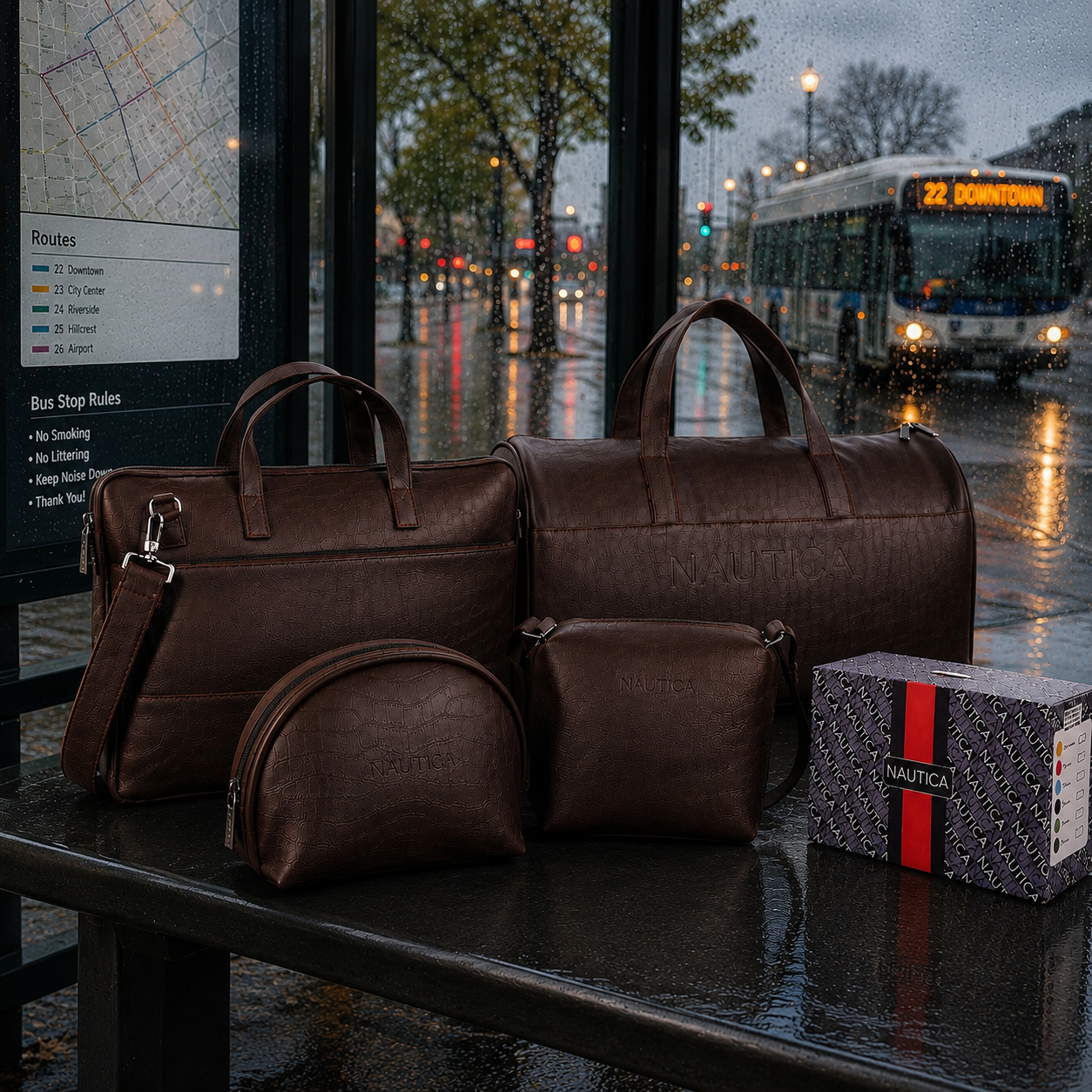 TRAVEL VOMBO 1 CROCO DESIGN LAPTOP BAG / 1 CROCO DESIGN DUFFLE BAG / 1CROCO DESIGN MULTIPURPOSE POUCH / 1 CROCO DESIGN SLING BAG DARK BROWN image 5