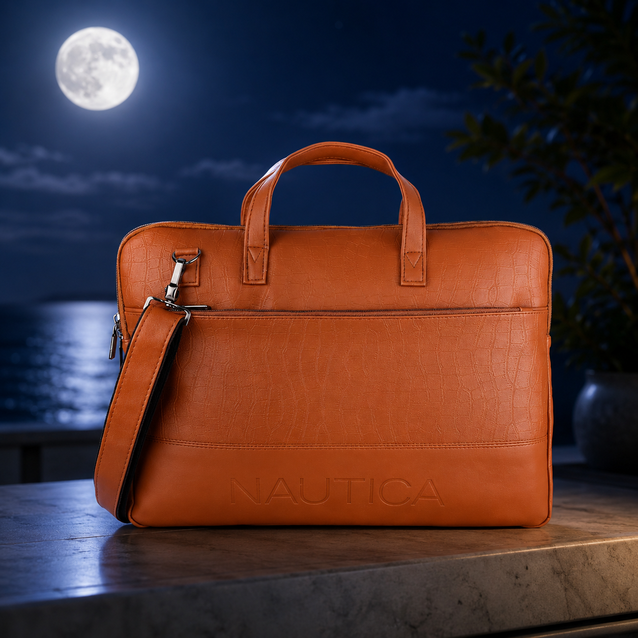 FEATURES : NEW ENGLISH COLOR CROCO TEXTURED DESIGN COMPACT SIZE / WITH STRAP INSIDE POKET ZIP 16.5*11.5*2 INCH SIZE NAUTICA 08 - TAN image 3